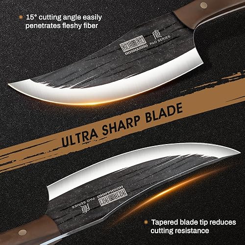 Miniatura 2 de HOSHANHO Cuchillo vikingo de 6 pulgadas, cuchillo de cocina japonés de acero de alto carbono, cuchillo de carnicero forjado a mano para cortar