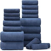 JessyHome 18-Piece Navy Blue Bath Towel Set: 6 Bath (27x60), 6 Hand (15x31), 6 Washcloths (13x13) - Super Soft Microfiber, Quick Dry, Highly Absorbent