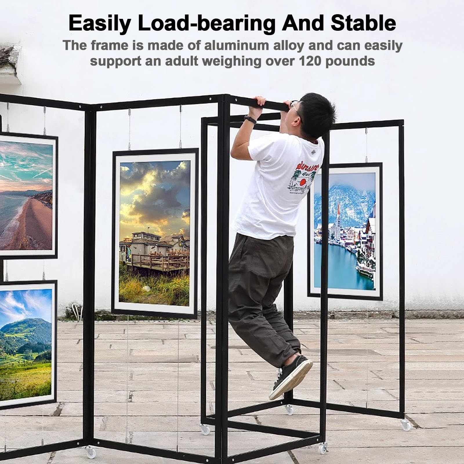 Pannello Espositivo Pieghevole, Supporto Arte Mobile in Alluminio con Ruote