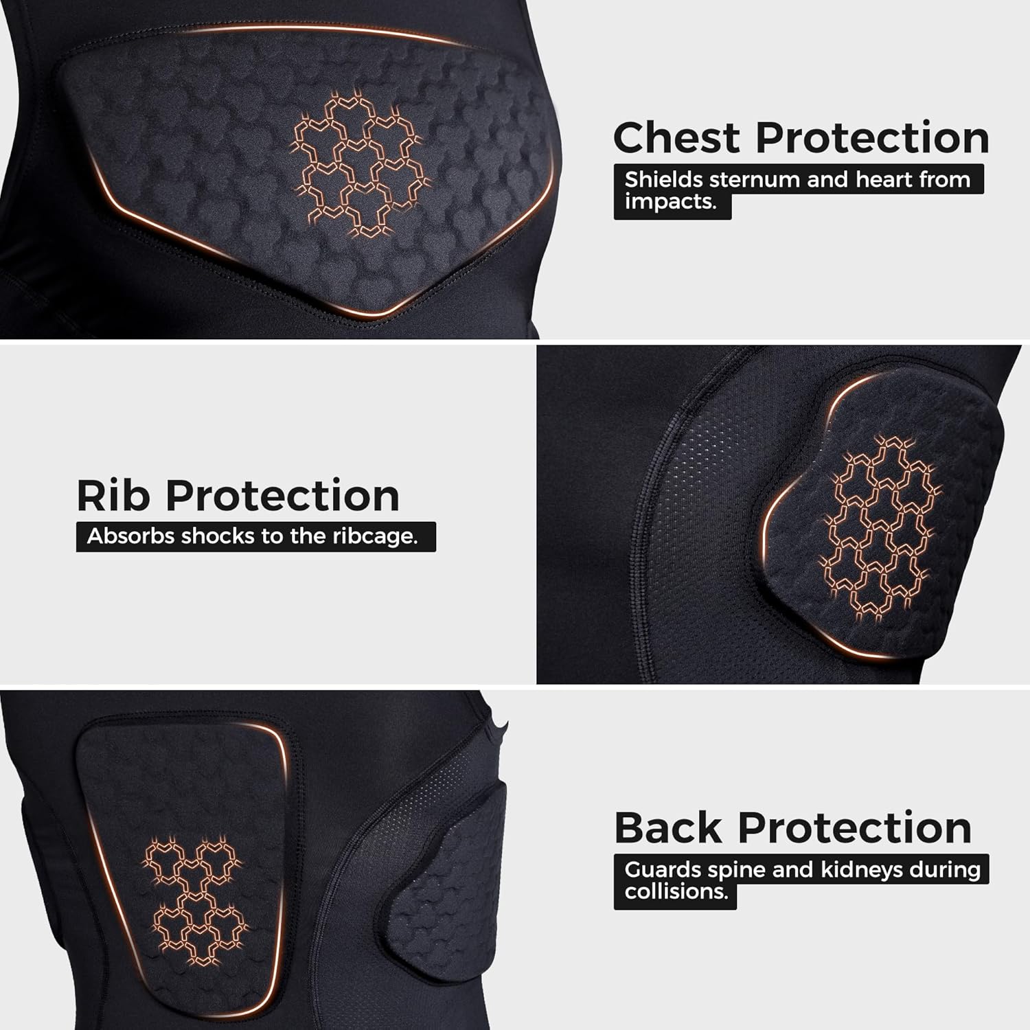 COOLOMG Youth Padded Football Shirt Chest Rib Protector 4-Pad Compression Undershirt Rugby Lacrosse Back Protection - Image 5