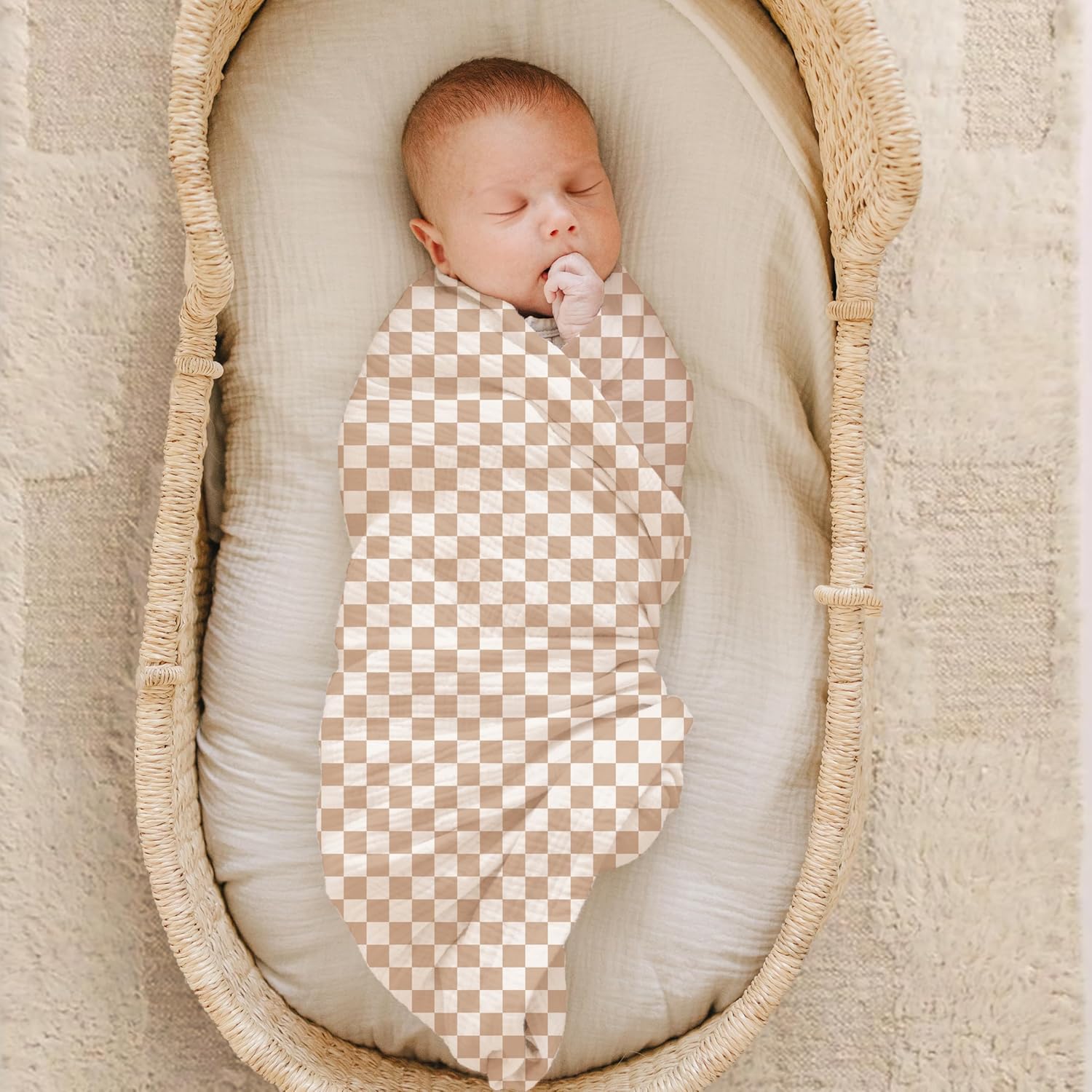 Konssy Muslin Swaddle Blankets for Girls Boys, 2 Pack Receiving Baby Blanket Large 47 x 47 inches, Soft Breathable Swaddling Wrap for Unisex Newborn (Coffee Check,Moon) - Image 2