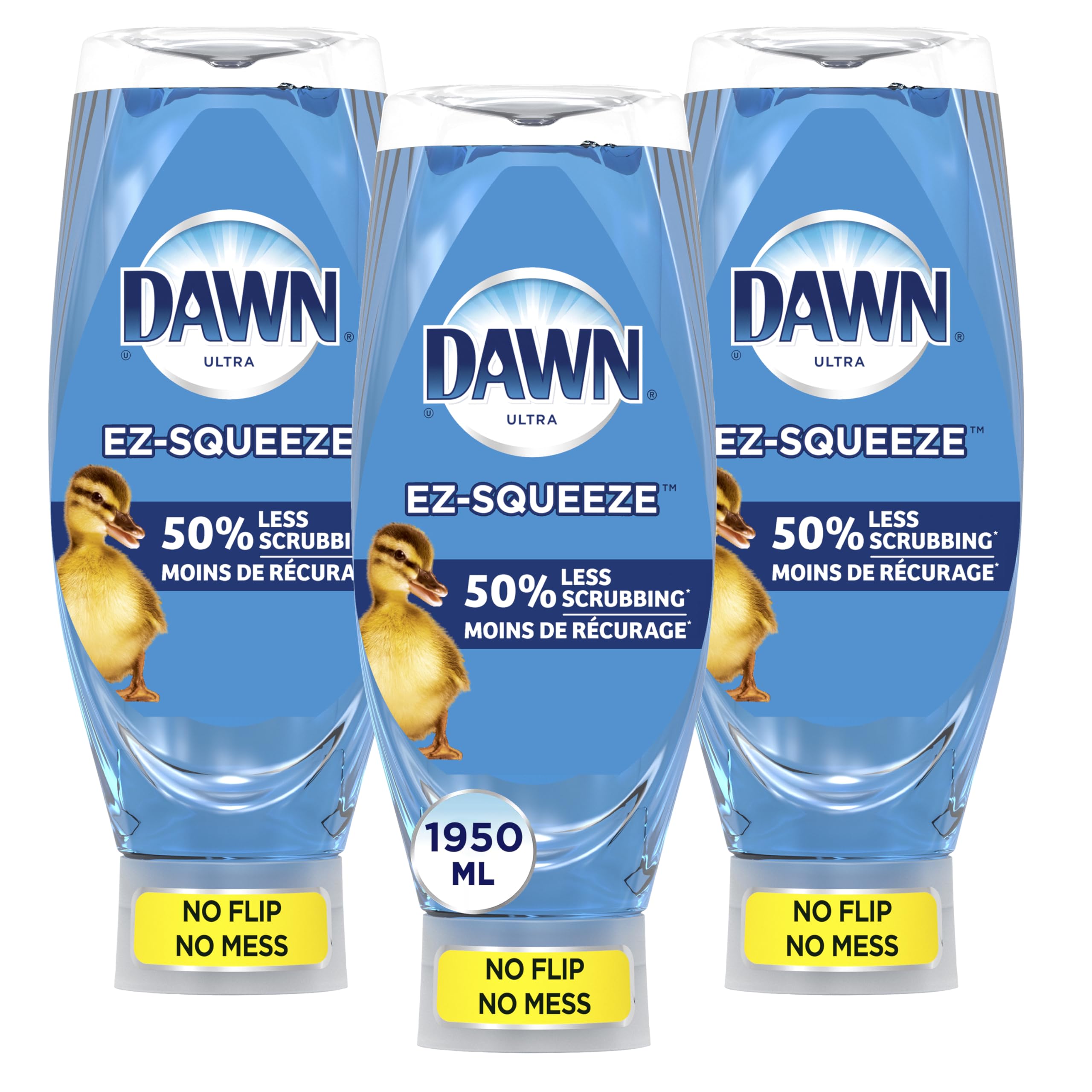 Dawn Ultra EZ-Squeeze Dish Soap Liquid, Dishwashing Liquid, Grease Removal, Upside Down Bottle, Original, 3x650mL