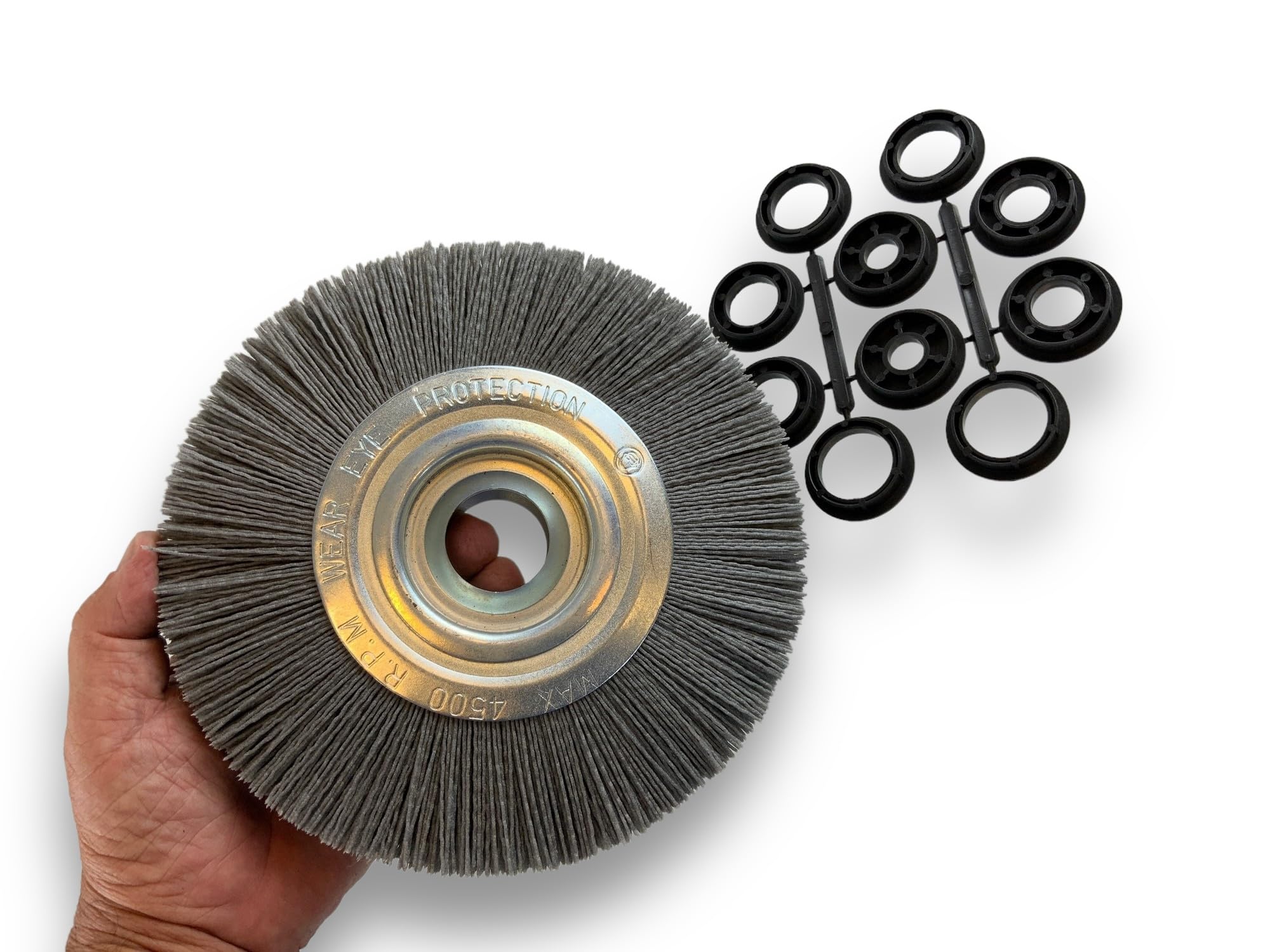 Brosse circulaire NYLON Abrasif | Ø 200 mm | Epaisseur 2 rangs | Carbure de silicium Grain 120 | Alésage 32 mm + réducteur bague 25/22/20/16/12 mm | Touret meuleuse ponceuse | Kibros 238202KR_120