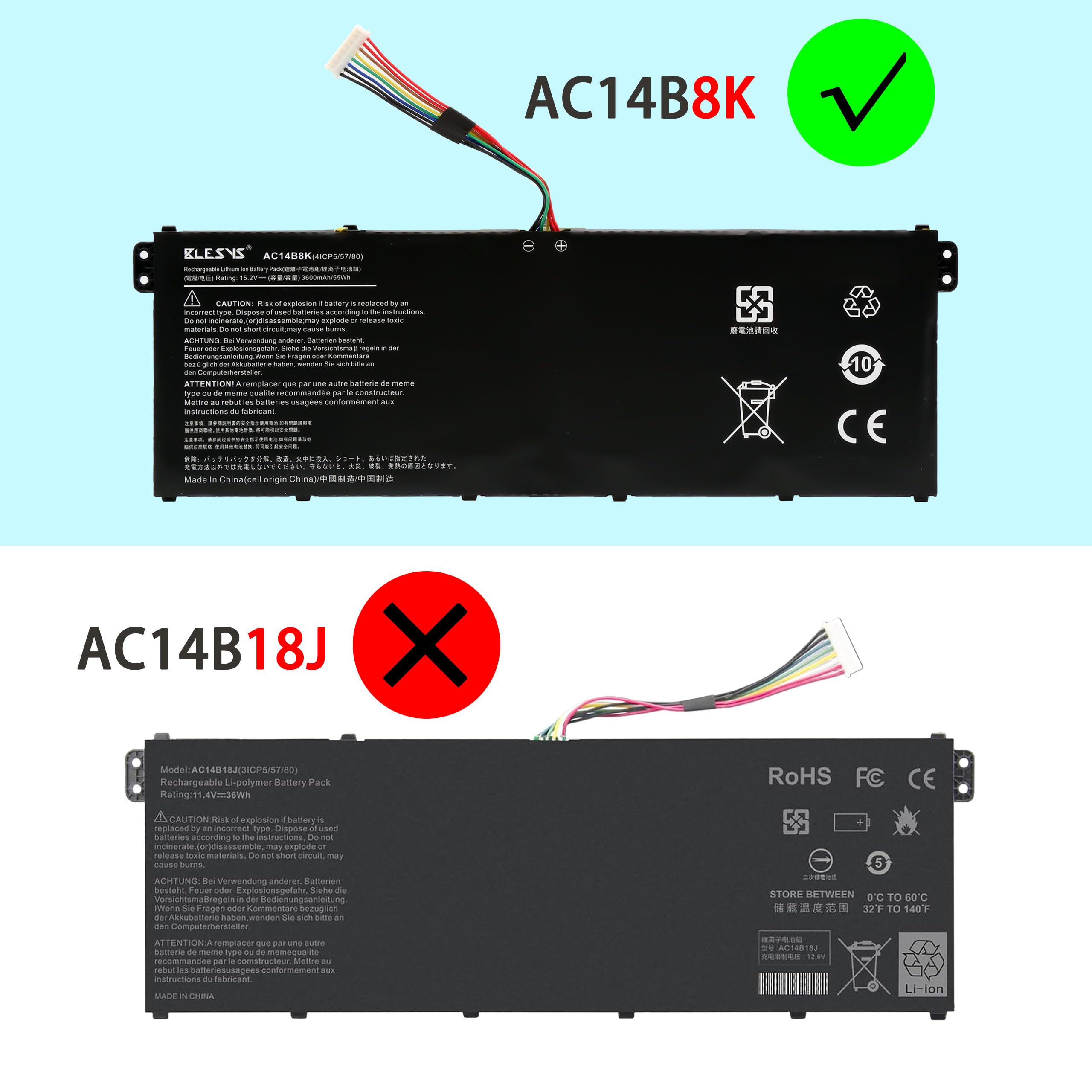 BLESYS AC14B8K Bateria do Acer Aspire E5-771 E5-771G Serie Laptop 15.2V 3600mAh/55Wh