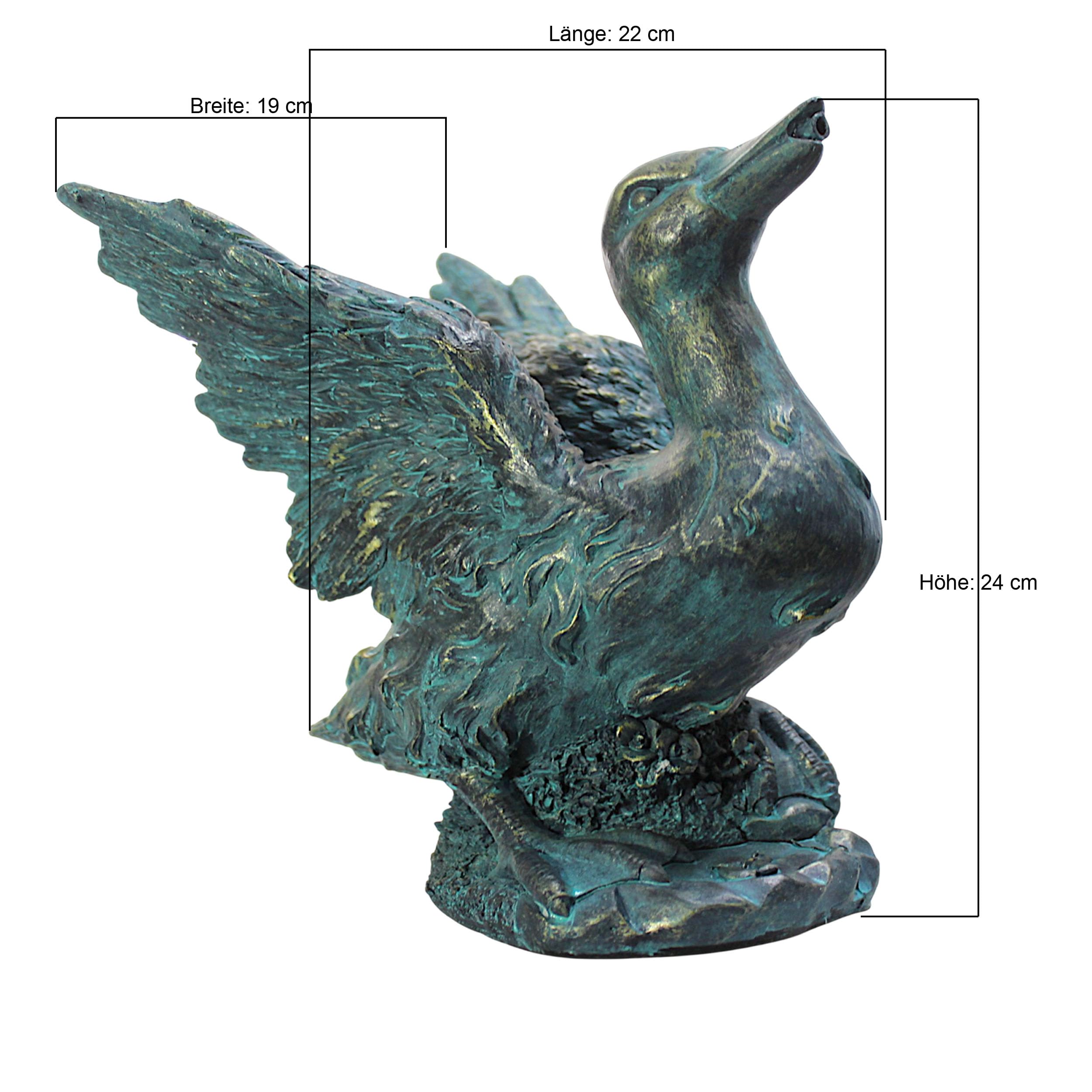 Arnusa Gárgola solar – Figura de estanque con bomba solar y fuente de agua – Decoración de jardín de poliresina en aspecto de cobre – Fuente solar para estanque de jardín y curso de agua (pato 22 x 19