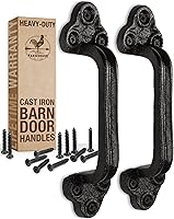 Heavy Duty Rustic Cast Iron Barn Door Handles (Set of 2) - 9 Inch Black Farmhouse Gate Pulls with Hardware, Indoor Outdoor