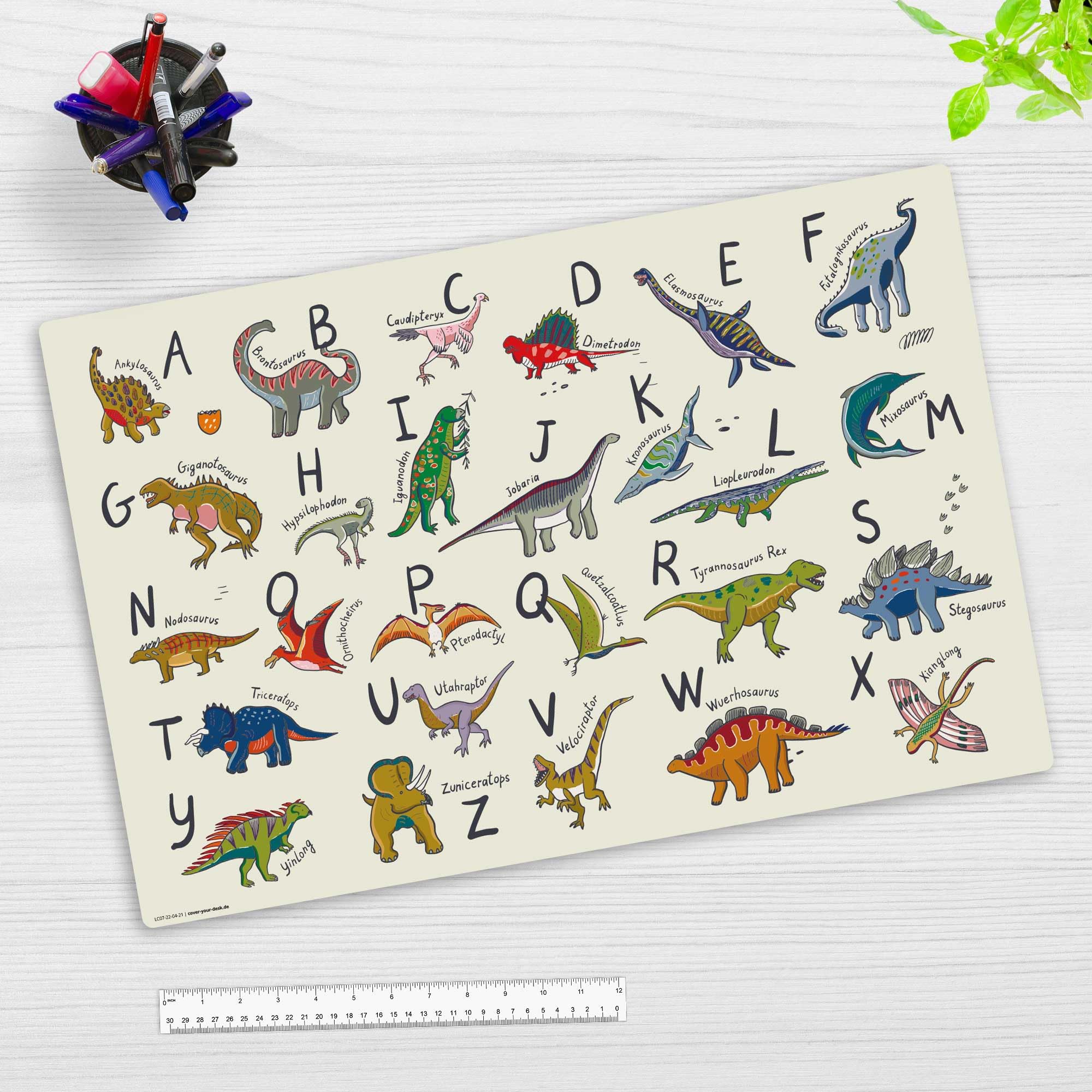 Children's Desk Pad - ''Dino ABC'' Desk Cover - Made of Premium Vinyl (Plastic - BPA Free) - 60 x 40 cm - Made in Germany - Image 2