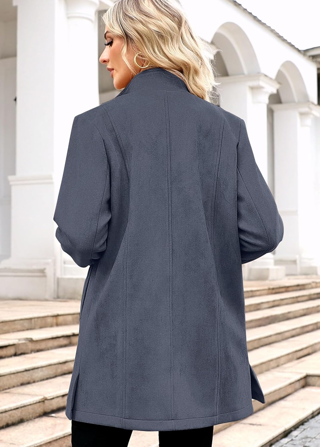 Womens Winter Suede Coat Stand Collar Single Breasted Overcoat with Pockets Mid Length Trench Coats - Image 6