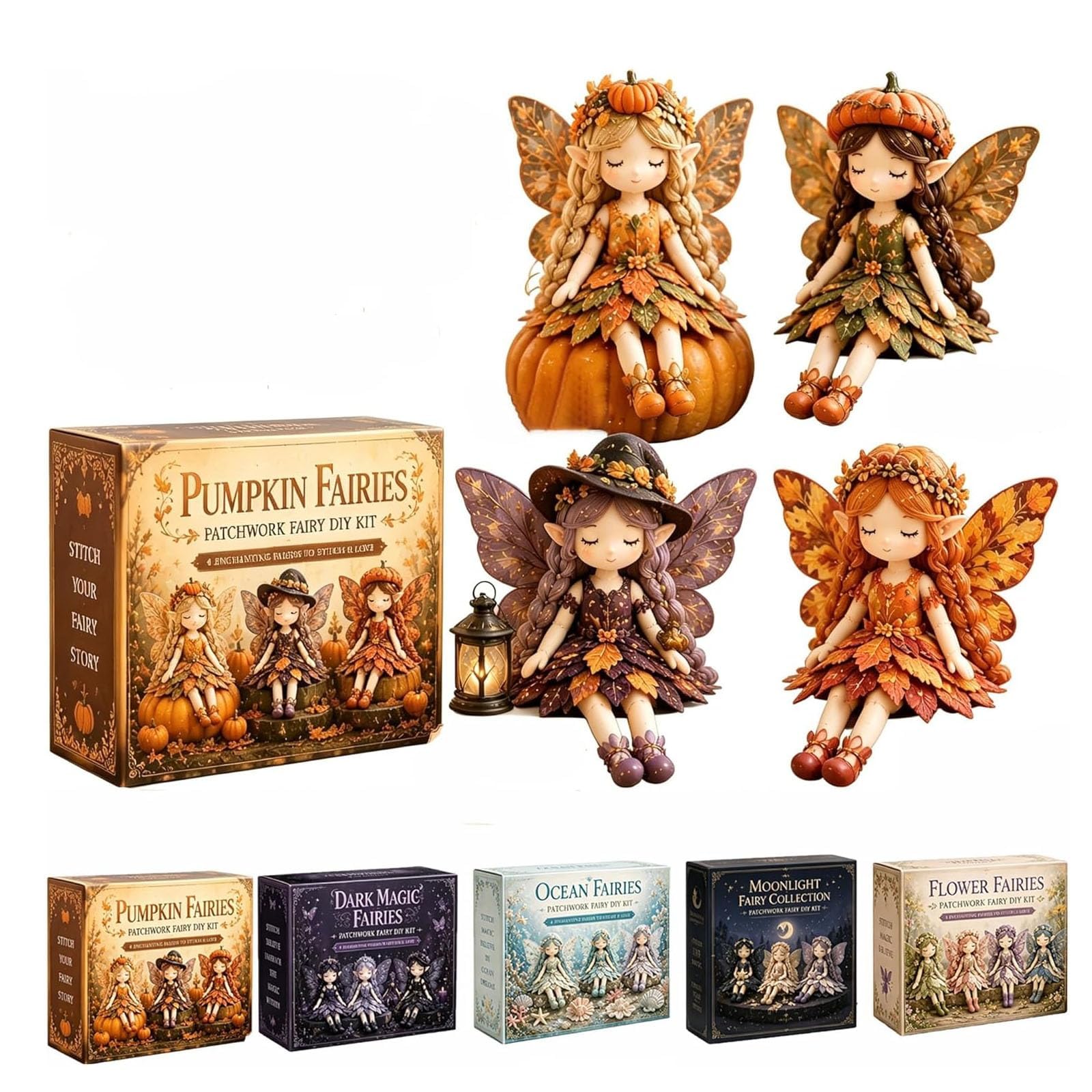 Fairy Patchwork DIY Collection, Fairy Handmade Sewing Kit, Fun Flower Fairies Patchwork Sewing Kit, 4 Handcrafted Winged Flower Fairies, Complete Sewing Materials