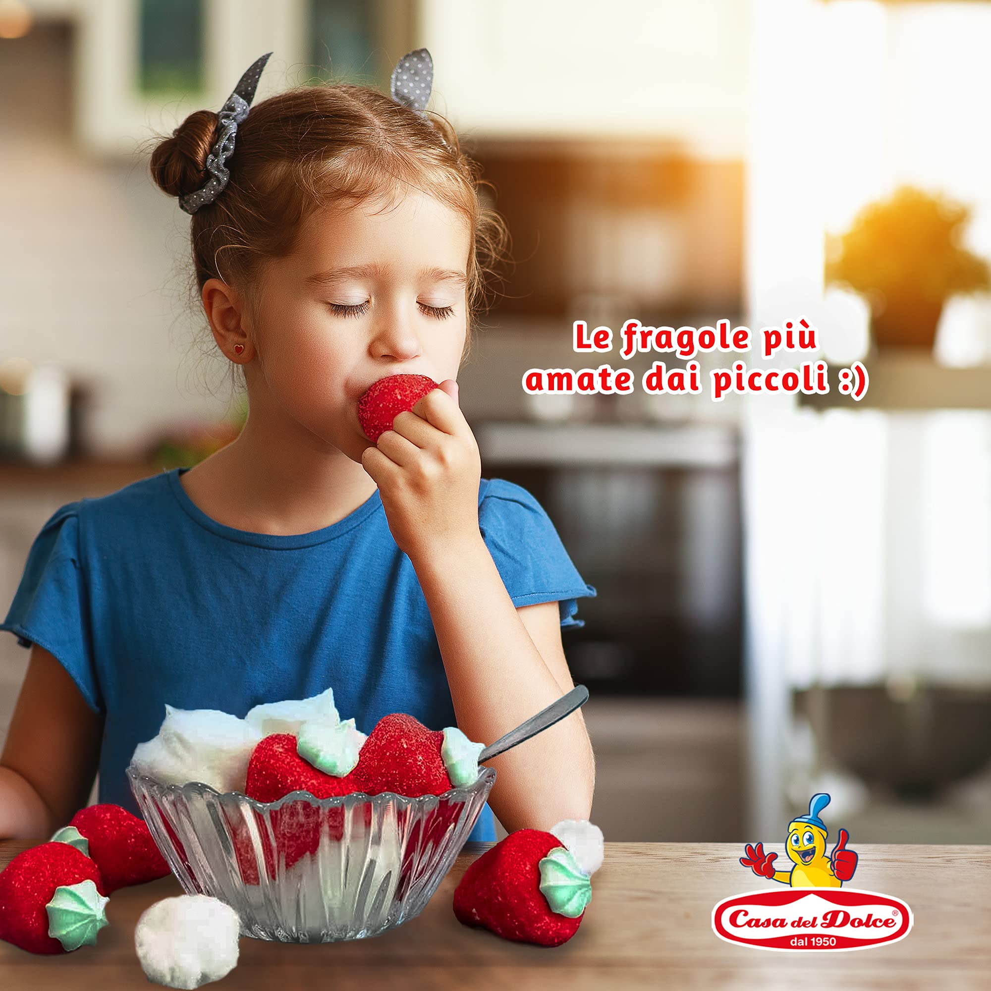 CASA DEL DOLCE Paquet XXL Fraises, Marshmallow à la forme et au Goût de Fraise 500 g, Doux et Délicieux, Made in Italy, Idées Cadeaux pour les Fêtes