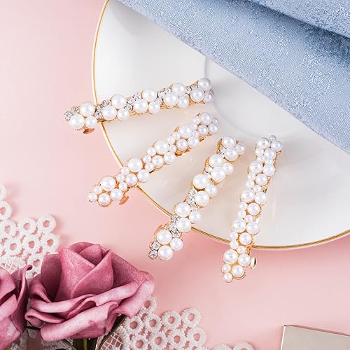 Miniatura 3 de OIIKI Pinzas para el cabello con diamantes de imitación de perlas, elegantes pasadores con alfileres para mujeres, niñas, novias, fiestas, bodas,