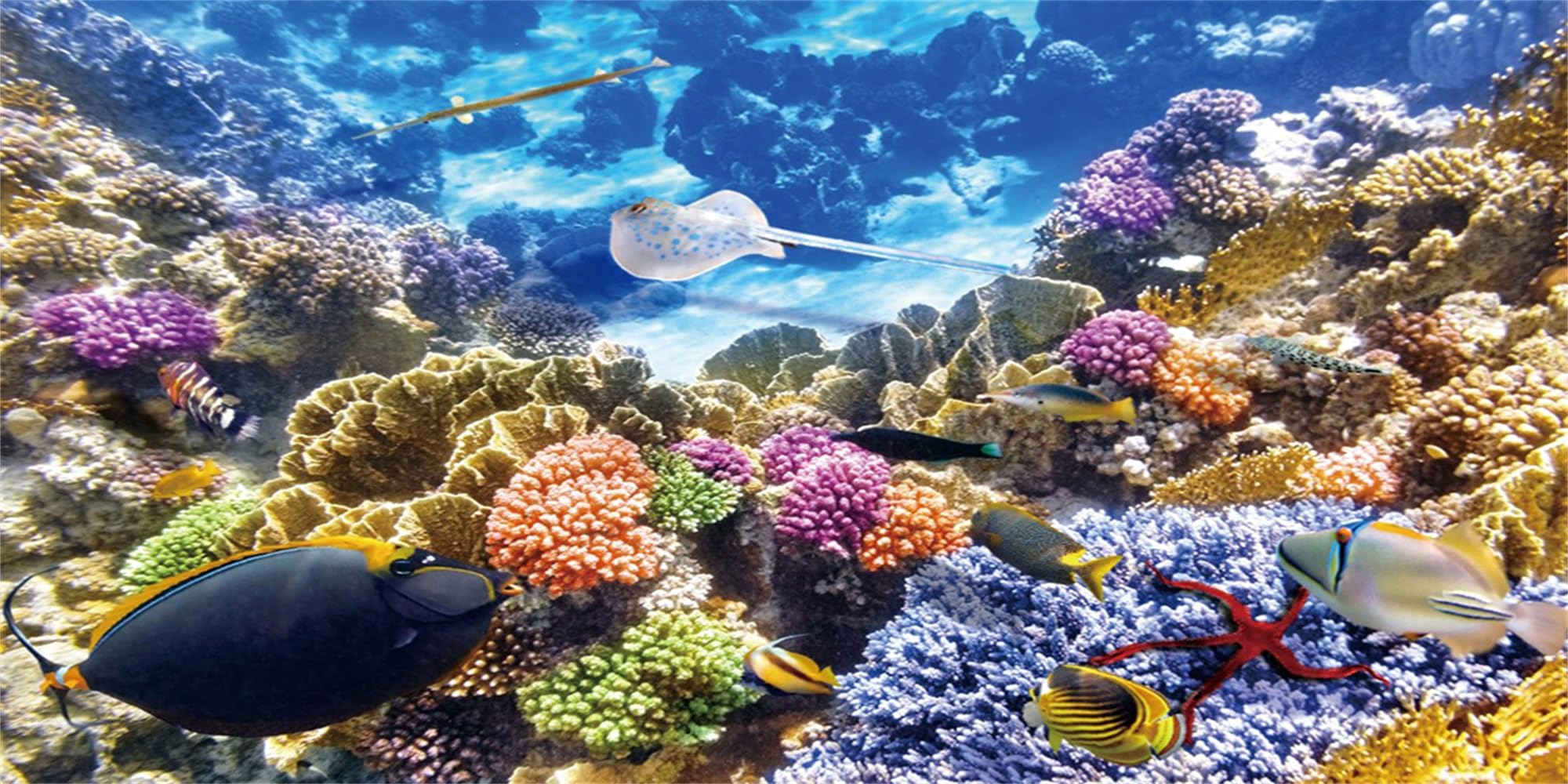 MIRRORANG 120x61cm Undersea Theme Aquarium Background Colorful Coral Tropical Fish Underwater Ocean Fish Tank Background Durable Vinyl Terrarium Background โ image 1