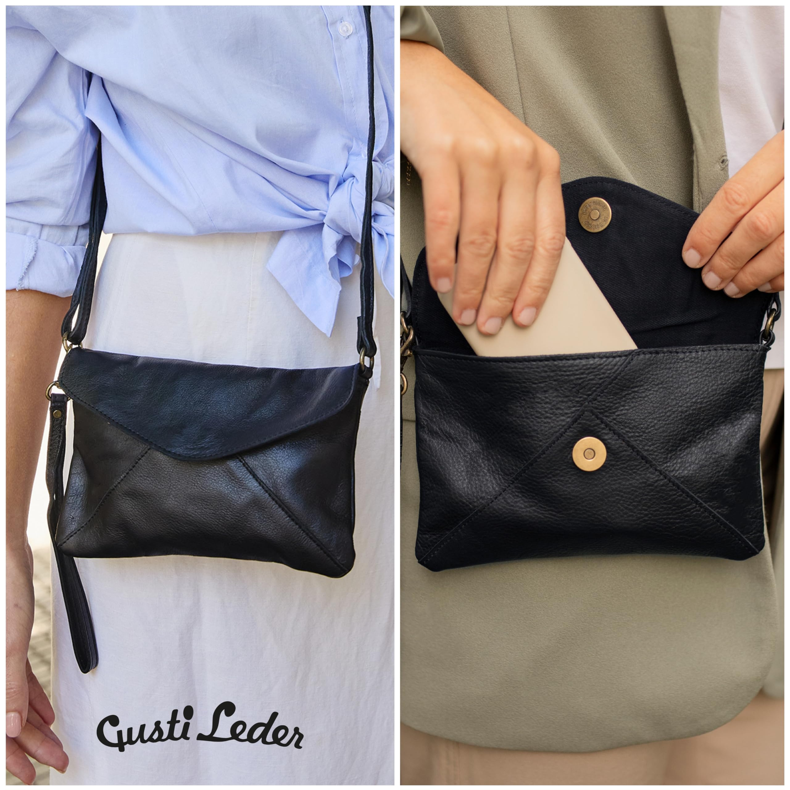 Gusti Leder Umhängetasche Karisma – Vintage-Chic aus echtem Leder, kompakt & stilvoll | Briefform mit Magnetverschluss | Verstellbarer Riemen