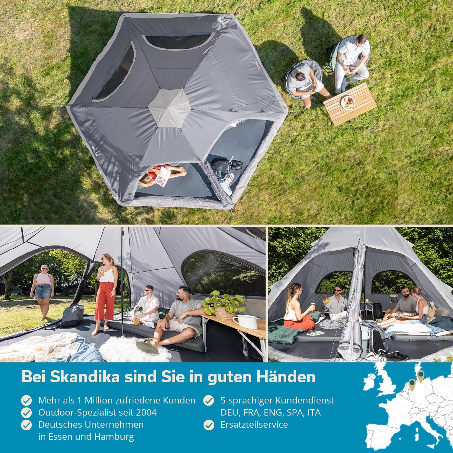 Skandika Tenda da campeggio indiana Tipi Hetta | per 4-6 persone, altezza 2-3 m, pavimento cucito, colonna d'acqua 3000 mm, UV 50+