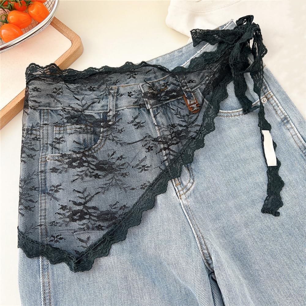Lace Triangle Head Scarf For Women's Hair Accessories Embroidery Peony Flower Bandana Head Scarves Vintage Black Triangle Cover Up Skirt Tops Stacked Handbag Bag Purse Waist Belt Neck Hair Scarf - Image 3