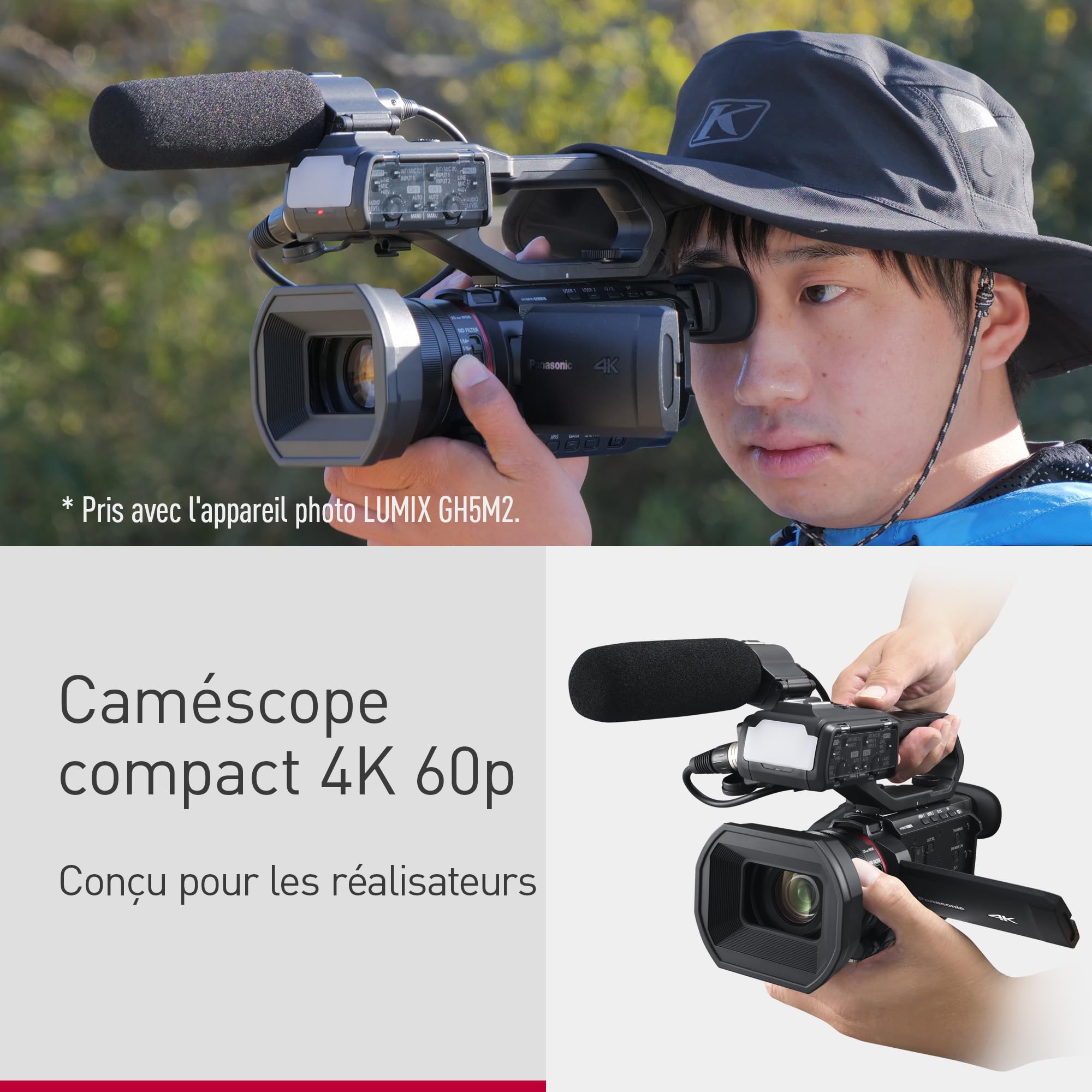 Panasonic CX18 | Caméra Semi-Pro 4K (Qualité vidéo 4K 60p, Zoom Optique 24x, Grand Angle 25mm, 3G-SDI, Stabilisé, Live Streaming, Eclairage LED, Double XLR, Wi-FI) Noir