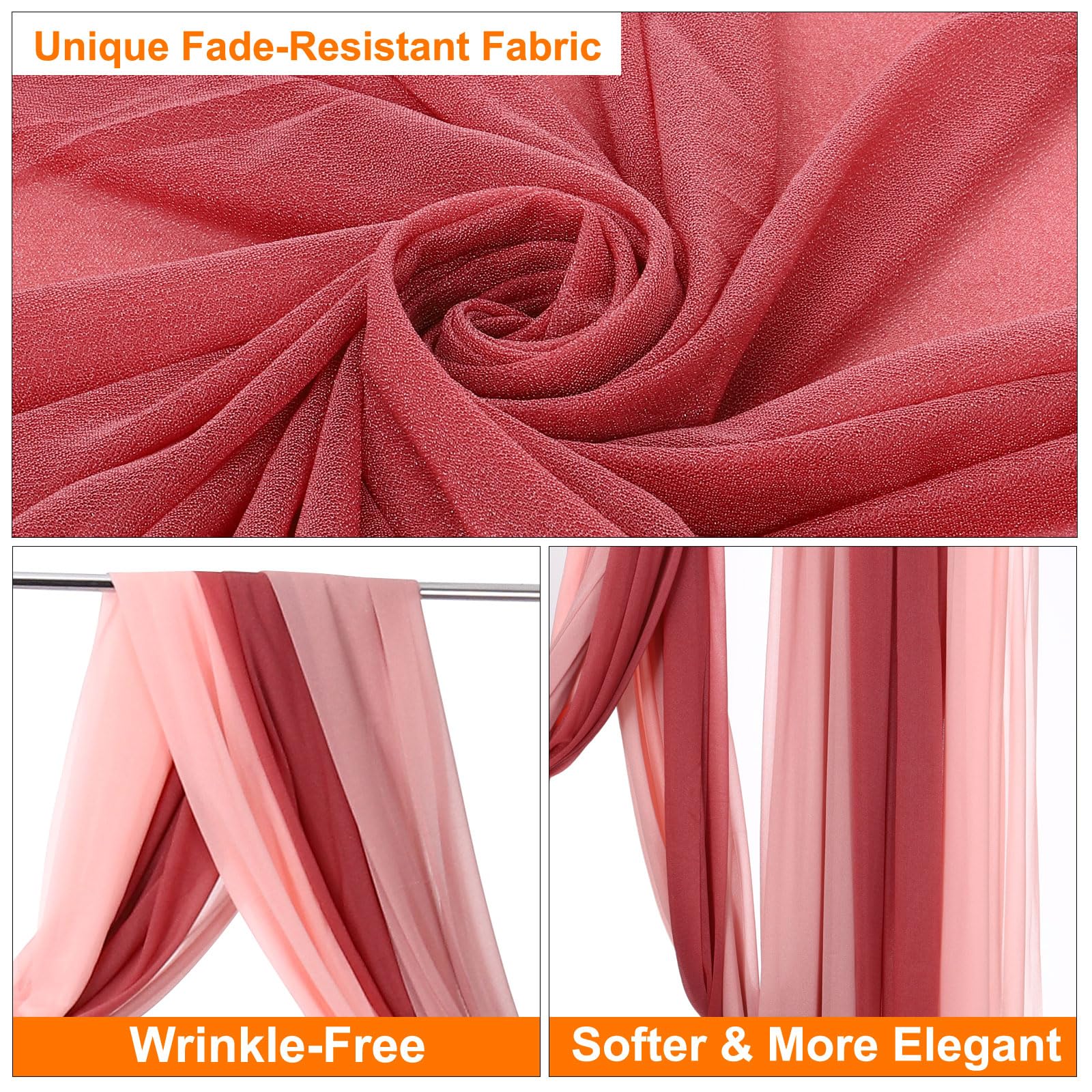 QUARKZMAN Hochzeit Bogen Drapierung Stoff 3 Paneele 30" x 20 FT Chiffon Schiere Drapierung Rückwand Vorhänge für Braut Hochzeit Zeremonie Party Dekoration Rose