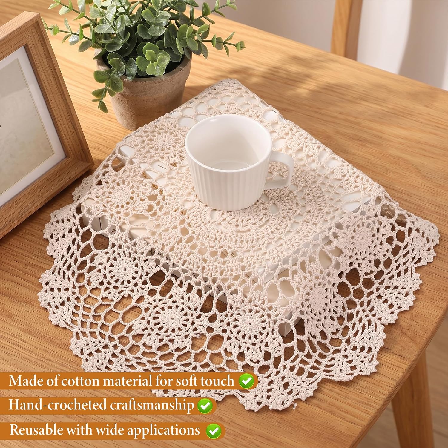 15.7 Inch Lace Dollies for Tables, Vintage Round Crochet Placemats