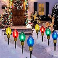 Vista 11 de Luces LED C9 para caminos de Navidad al aire libre, 38 pies, 25 bombillas LED C9 multicolor, luces de estacas de camino de Navidad, luces