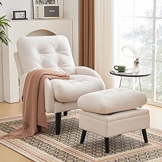 ELUCHANG Accent Chairs with Ottoman, Upholstered Comfy Armchair with Adj...