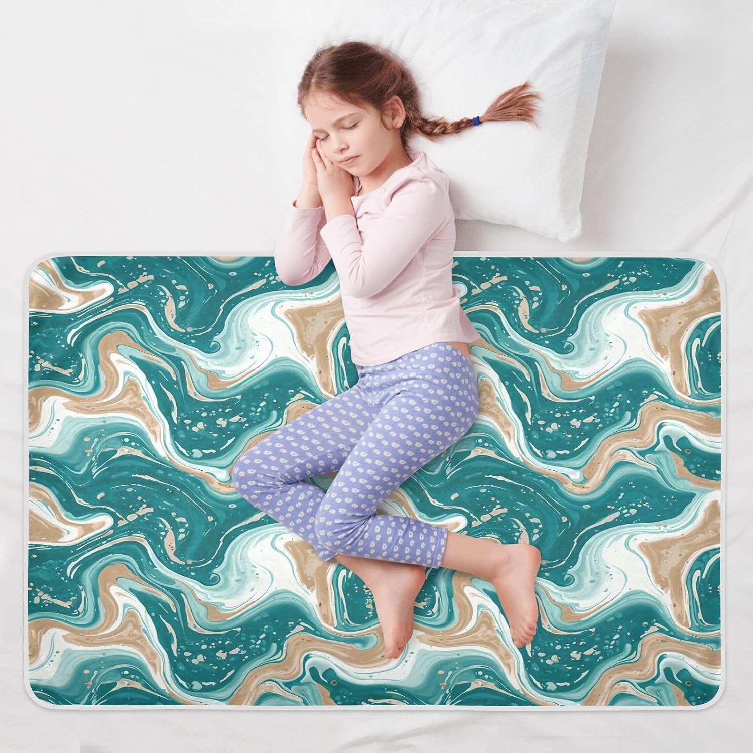 CEBUGI 34” x 52”Washable Underpads Heavy Absorbency Waterproof Incontinence Bed Pads Cyan Marble Texture Pee Pads for Adults Kids and Baby