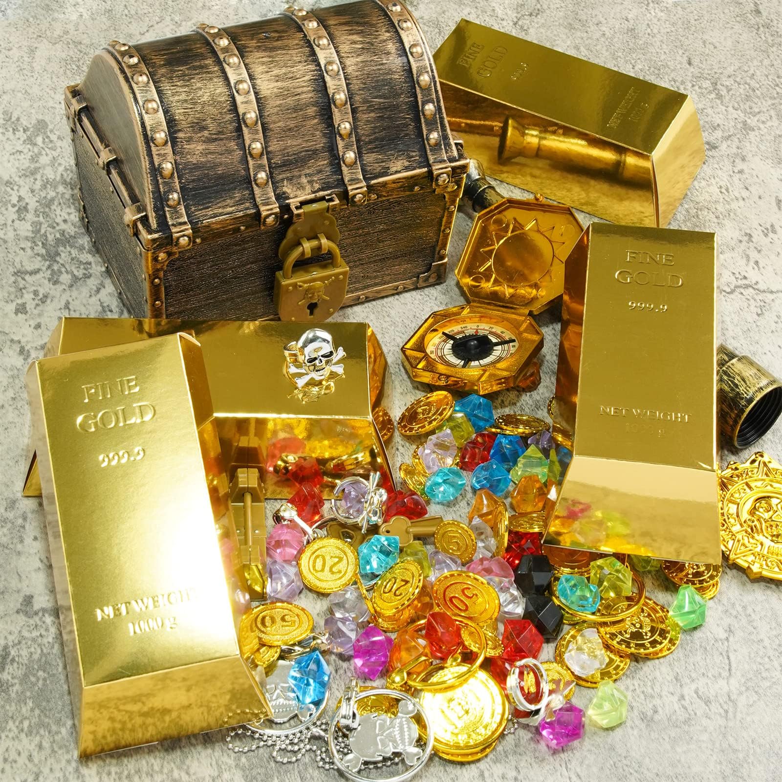 20 Cajas de Regalo con Lingotes de Oro Falsos para Niños - Decoración de Tesoro, Caza del Tesoro y Temas Piratas - Barra de Oro Falso, Ideal para Caramelos y Sorpresas Fiesta de Cumpleaños Pirata