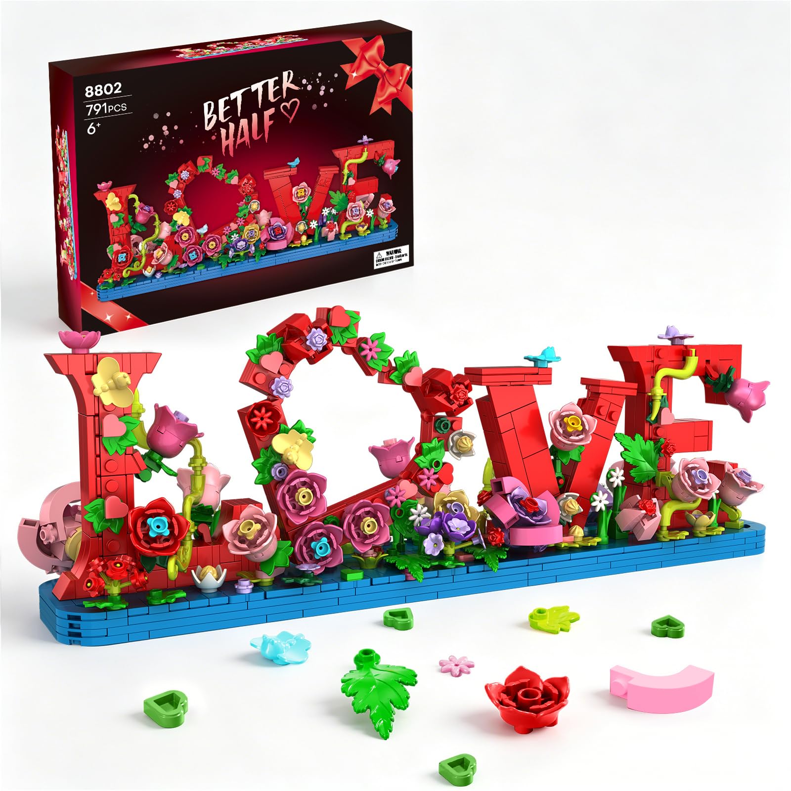 KOJAYHOL Art LOVE Flowers Bouquet Building Set, Heart Ornament Building Toy Kit, 791PCS DIY Collection for Girls Kids Adults, Home Office Decor Gift for Christmas Birthday, Valentines