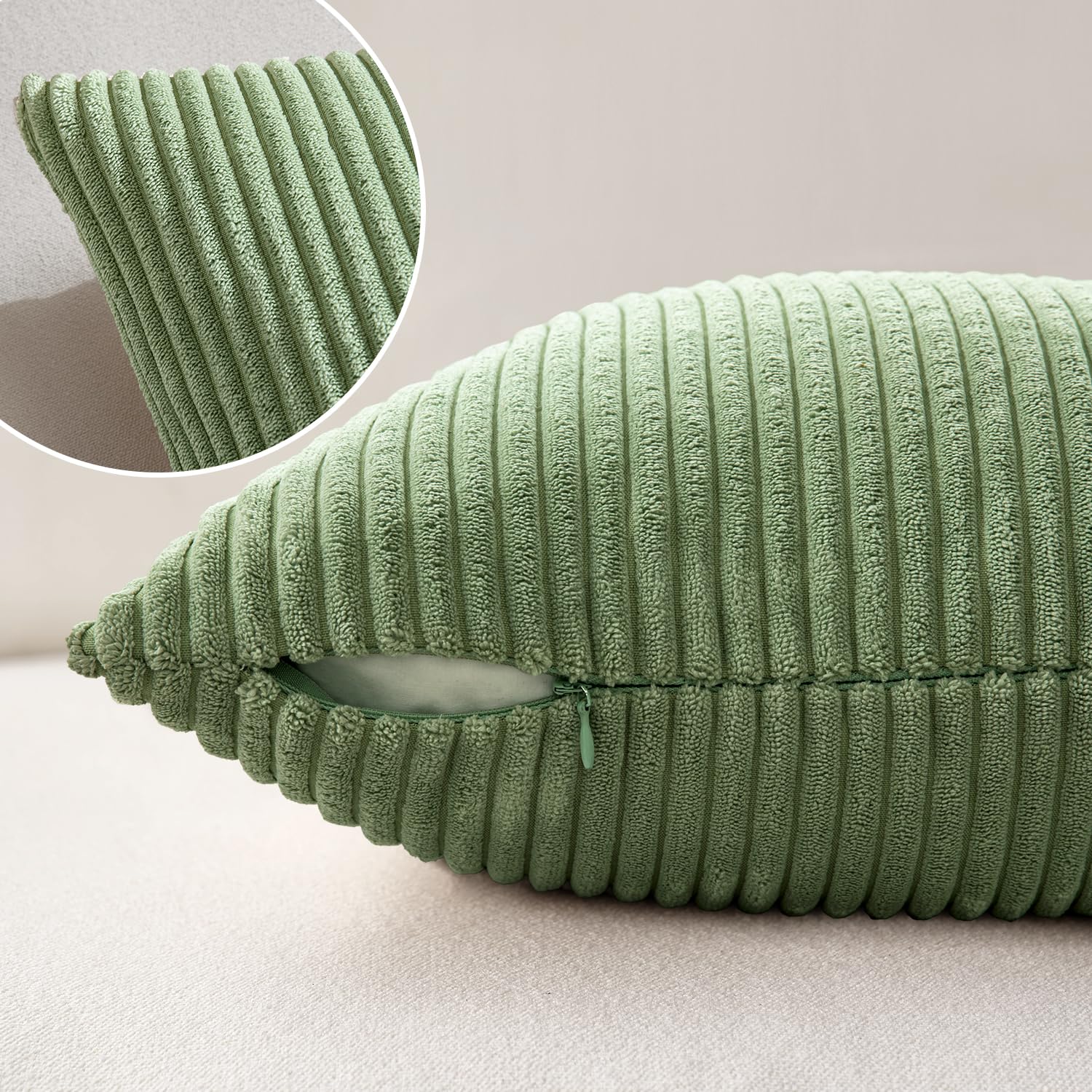 MIULEE Federe per Cuscini per Divano in Velluto a Coste Copricuscini per Camera da Letto Soggiorno Federa per Letto Matrimoniale Moderna Decorativa Fodere Quadrati 2 Pezzi 40X40 CM Fagiolo Verde
