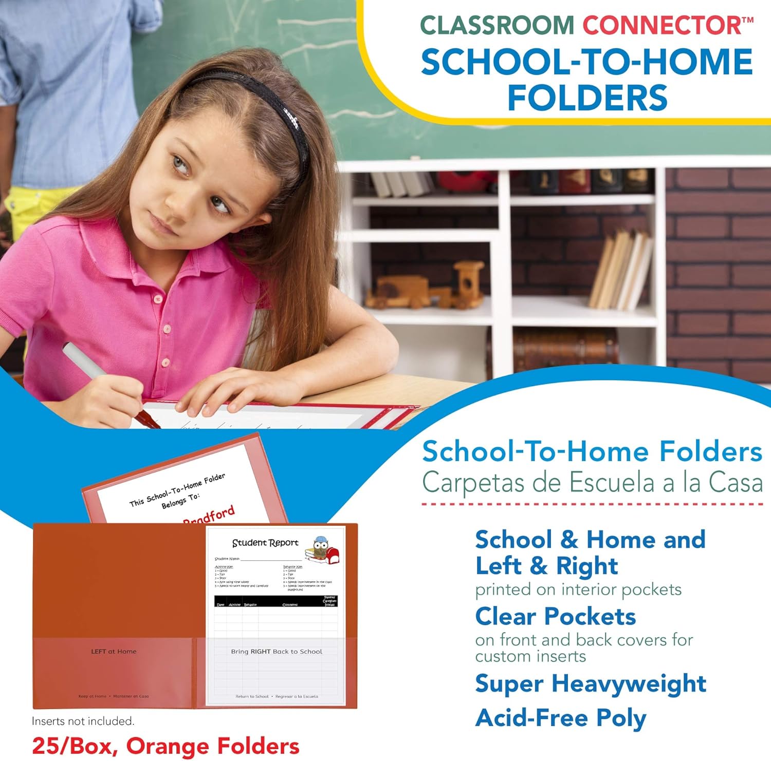 C-Line Classroom Connector School-to-Home Folders, Orange, 25 per Box (32002)