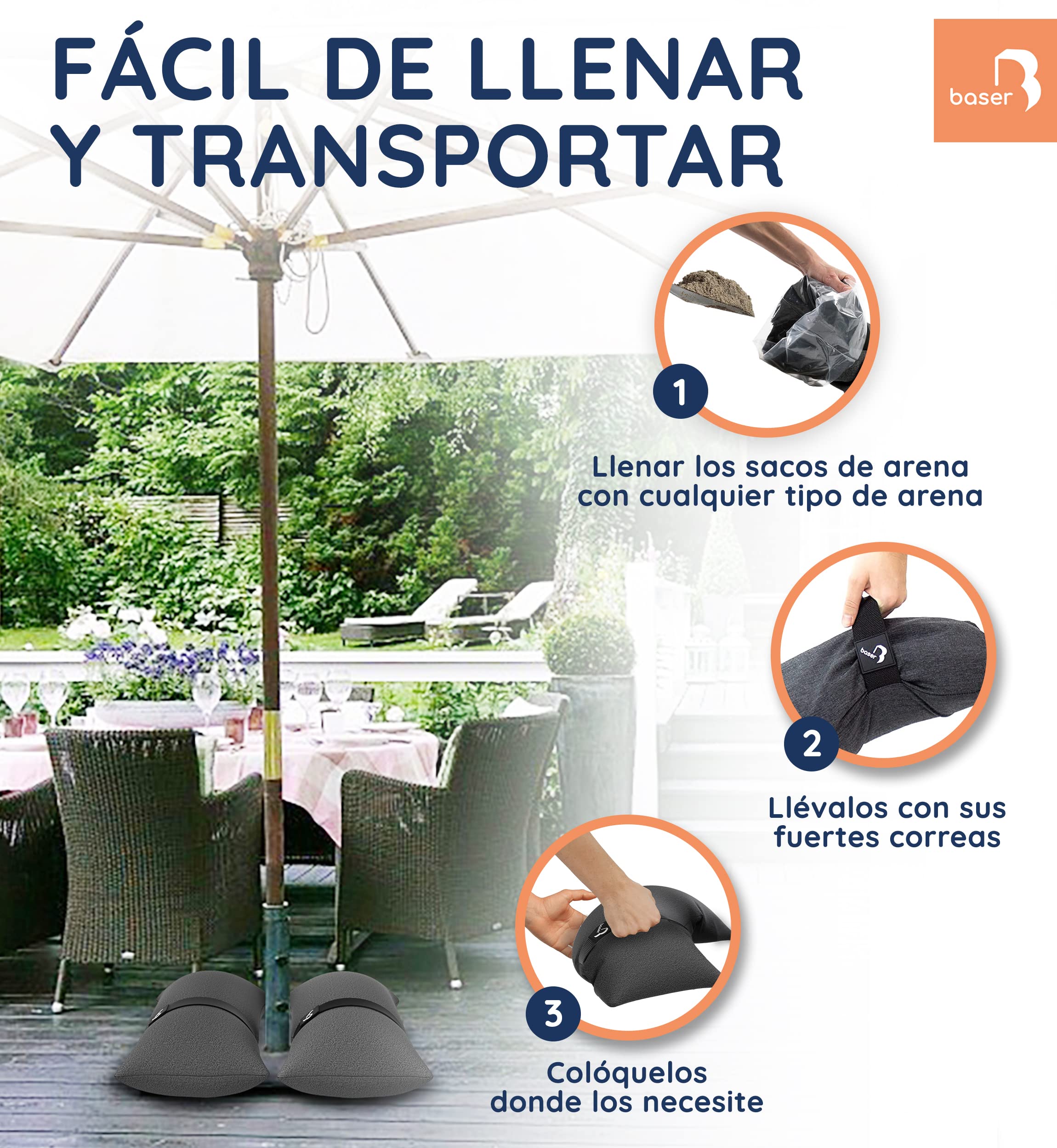 Baser Sacos de Peso Arena 2x15kg – Lastre para Carpa Plegable, Pergolas de Jardin y Sombrilla Terraza Exterior – Pesas Rellenables para Carpa, Impermeable