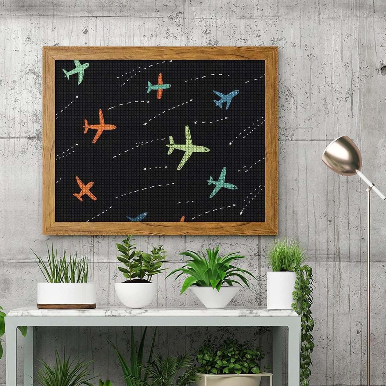 Airplane Printed Diamond 5D Painting Kits DIY Full Drill Crafts for Home Wall Decor 16x20 Inch Yellow Wood 50 * 40cm