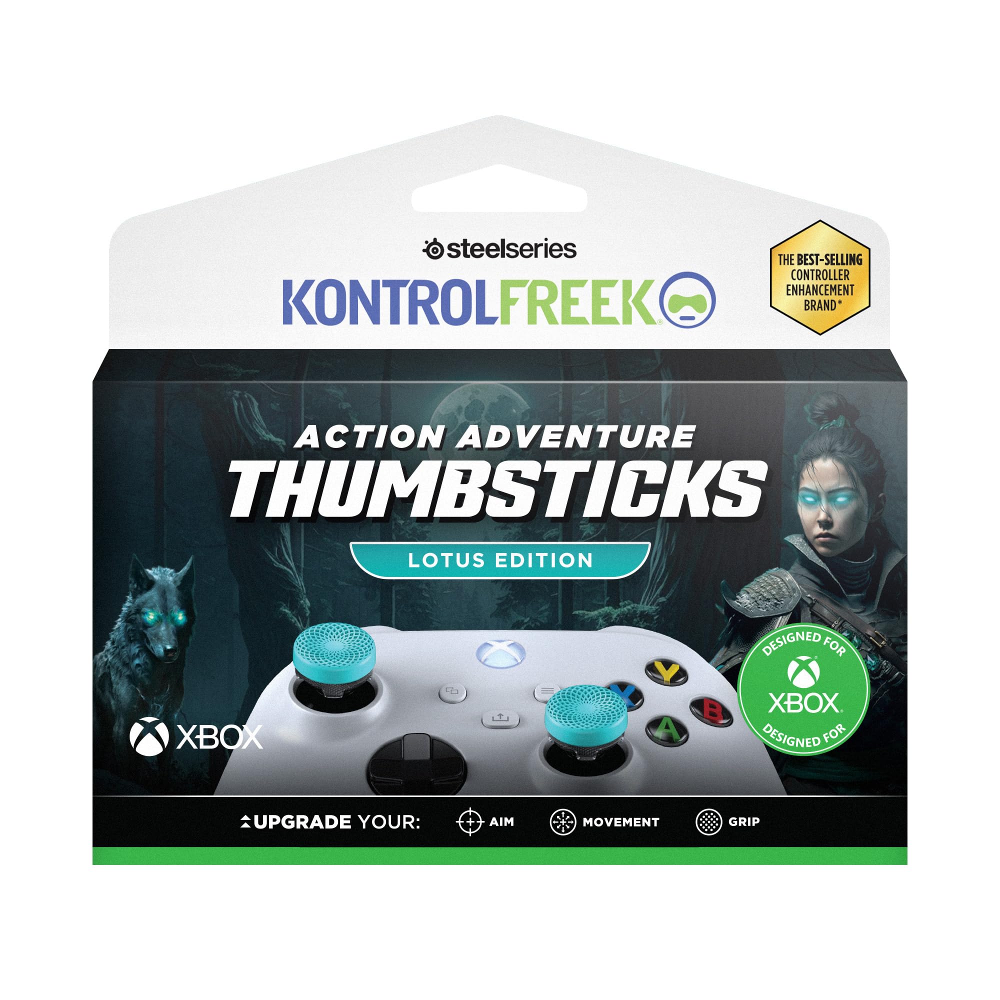 KontrolFreek Lotus Edition for Xbox One and Xbox Series X Controller | Performance Thumbsticks | 2 Mid-Rise Concave | Teal/Clear