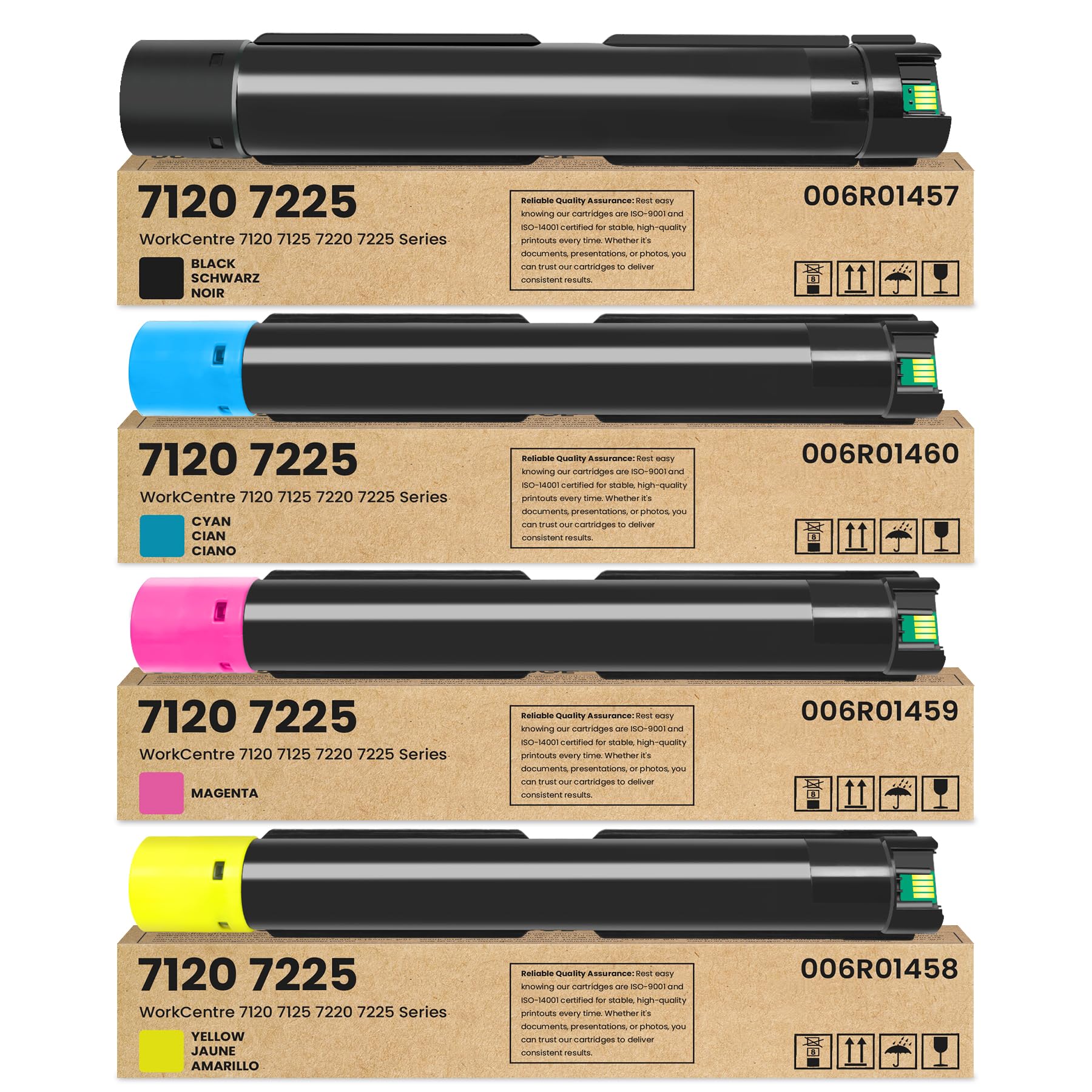 WorkCentre 7120 7125 7220 7225 Toner Cartridge 4-Pack Replacement for Xerox 006R01457 006R01458 006R01459 006R01460 Toner Cartridge for WorkCentre 7120 7125 7220 7220i 7225 7225i Printer Ink