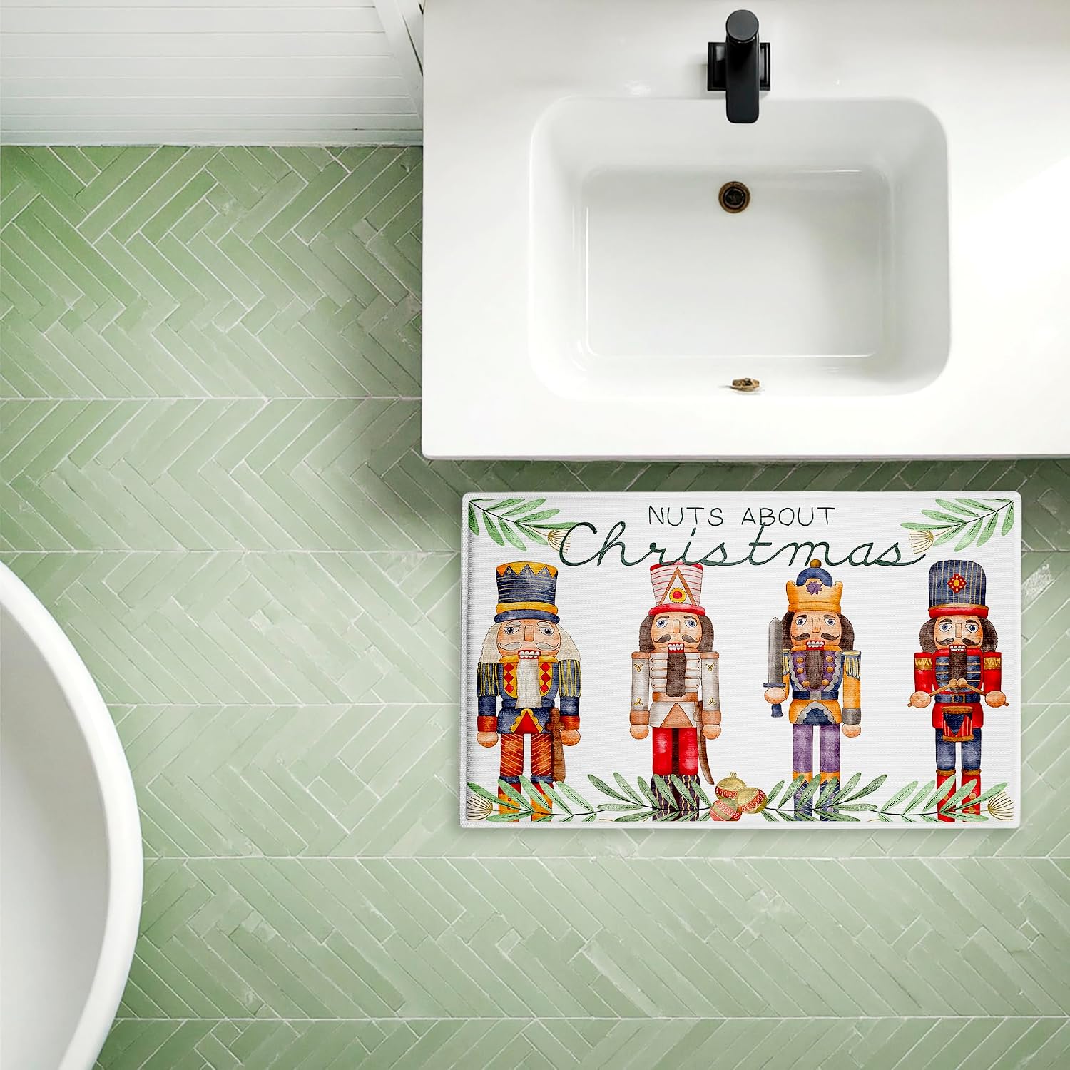 Stupell Industries Nuts About Christmas Plush Bathroom Mat & Bath Rug, Soft Quick-Dry Non-Slip Bathroom Rug with Recycled Foam Cushion, Holiday Christmas Typography Design by Kim Allen, 18"x30"