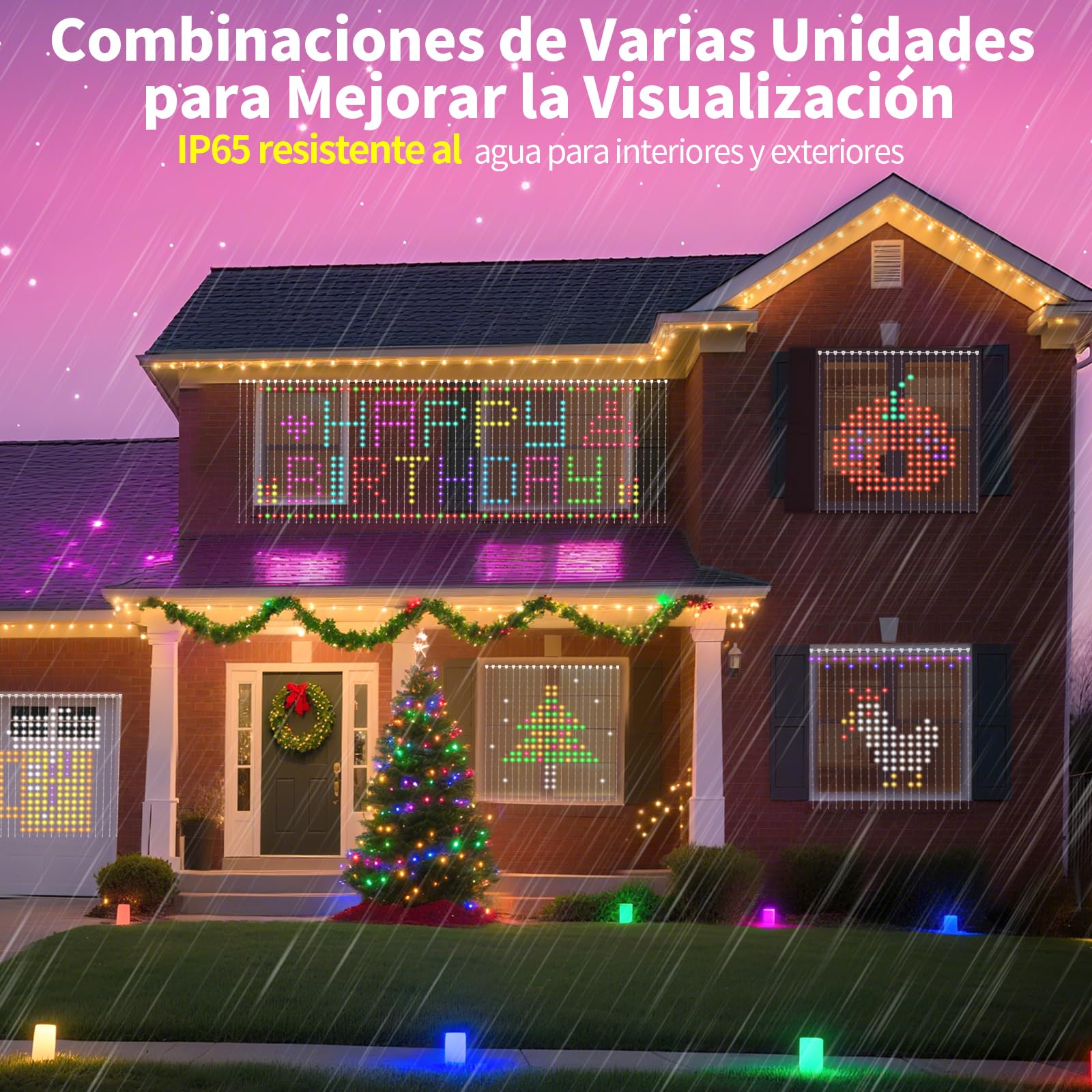 YOOHBERRYS Cortina de Luces, Cortina LED Inteligente Con Control Remoto/APP, USB, DIY Dinámico e Minutero, 400 LEDs Cortina Luminosa Luces Navidad Boda Exterior e Interior IP65 (2 x 2M)