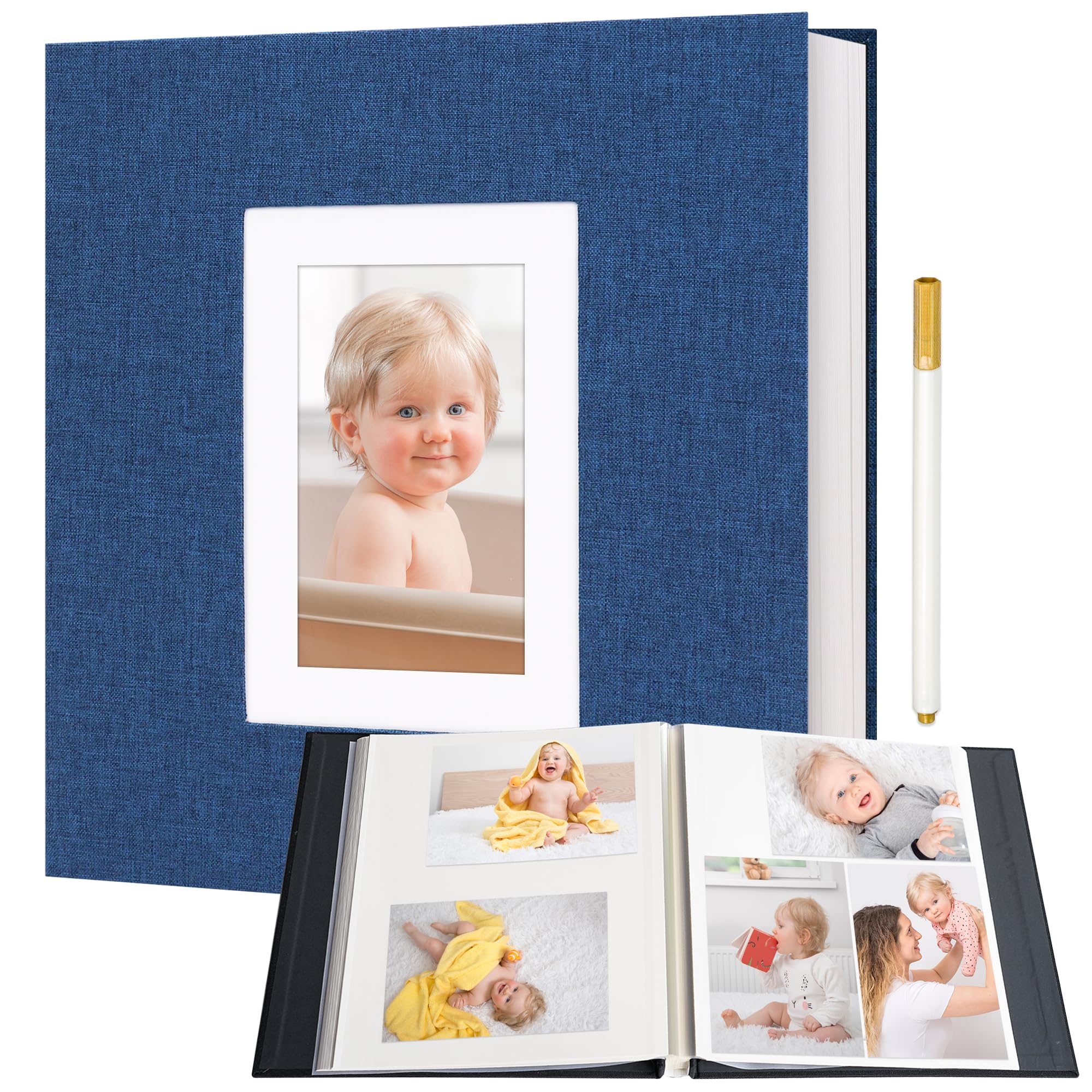 Vienrose Self Adhesive Photo Album for 2x2.8 4x6 4.7x7 4.7x7 8x10 8x10 60 Pages Blank Photo Album with Linen Cover for Wedding Baby Growth Travel Blue-picture-23