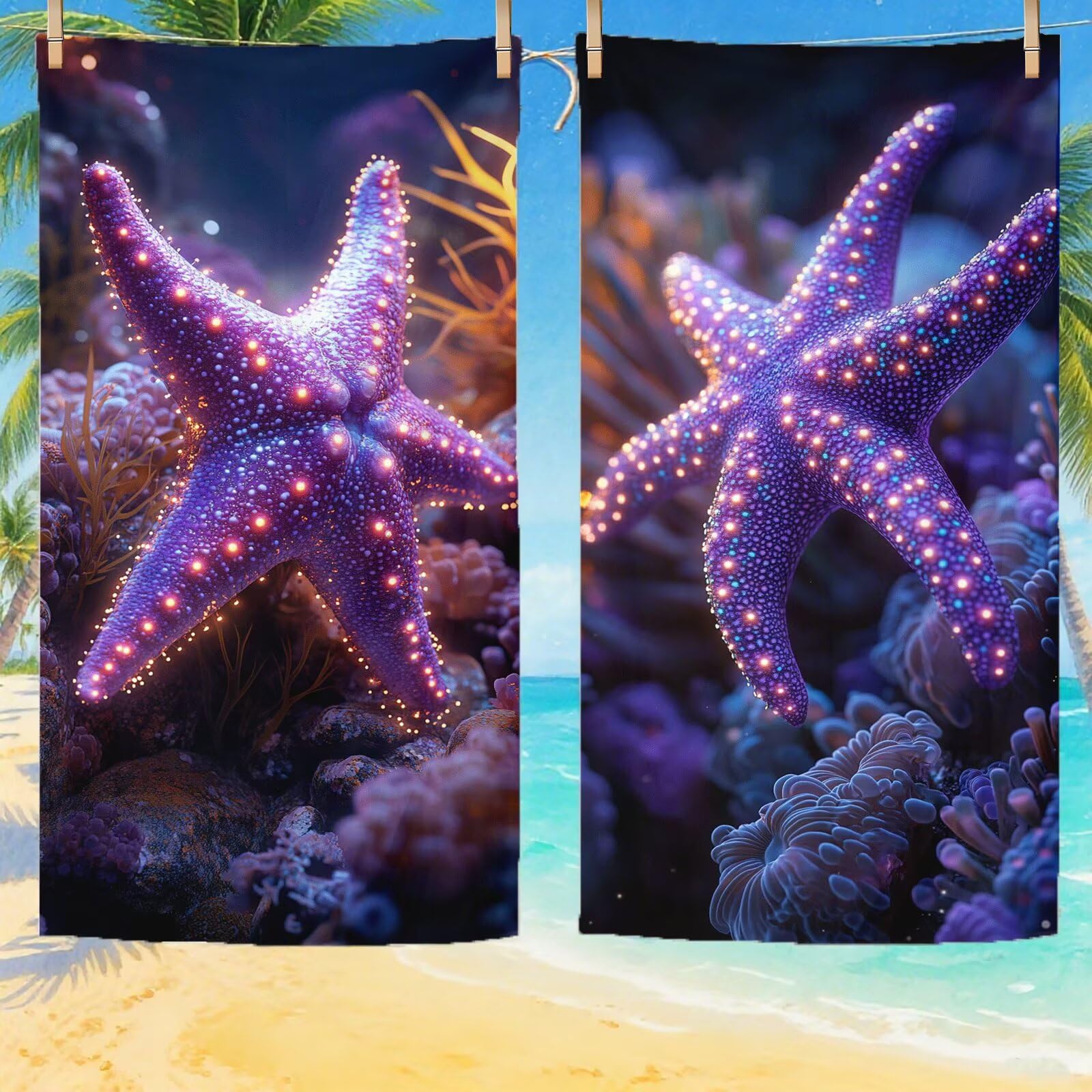 Serviette de Plage XXL 100x200 cm,Étoile de mer Serviette Plage Microfibre avec Séchage Rapide Anti-Sable Absorbante Fonction Design pour Vacances Piscine Pique-Nique Voyages Yoga, Cadeau Femme Q-872