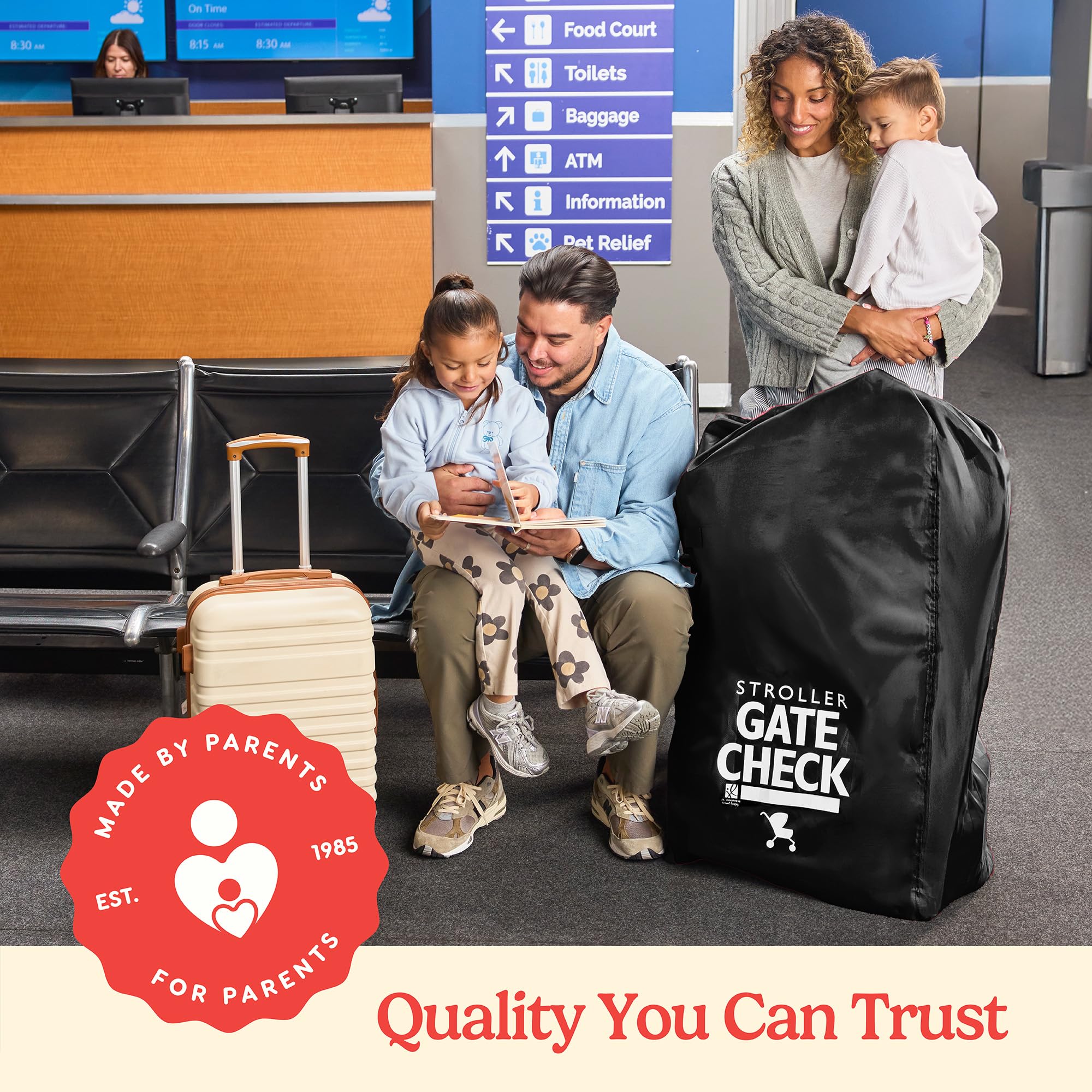 J.L. Childress Gate Check Sac pour poussettes Standard et Doubles – Sac de Voyage pour Poussette, Noir, Noir, Compacte