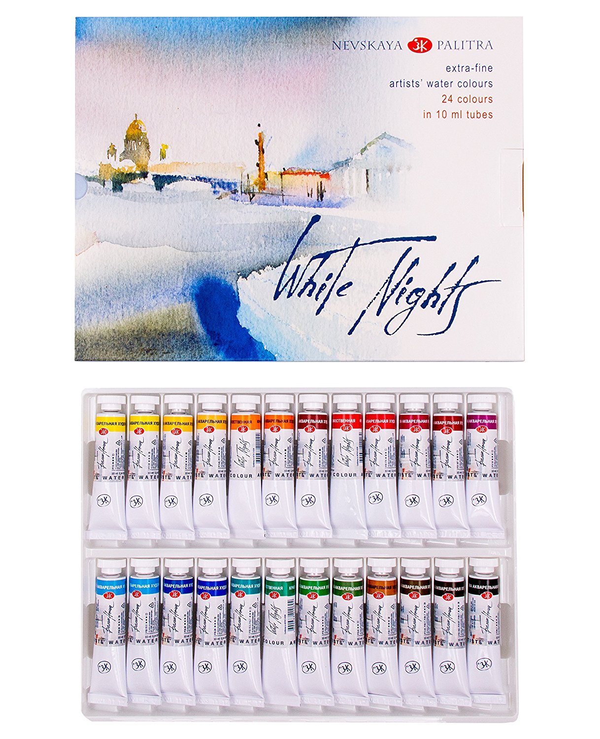 White Nights russische Künstler Aquarellfarben im Set mit 24 Farben à 10 ml in Tuben