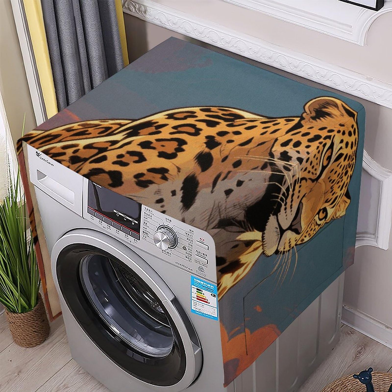 Fodpand White Washing Machine Cover For Top Load Dustproof Sunset Cheetah Washer And Dryer Cover With Storage Pockets Household Appliance Covers Washable Top Protector Mat Pad For Laundry & Kitchen