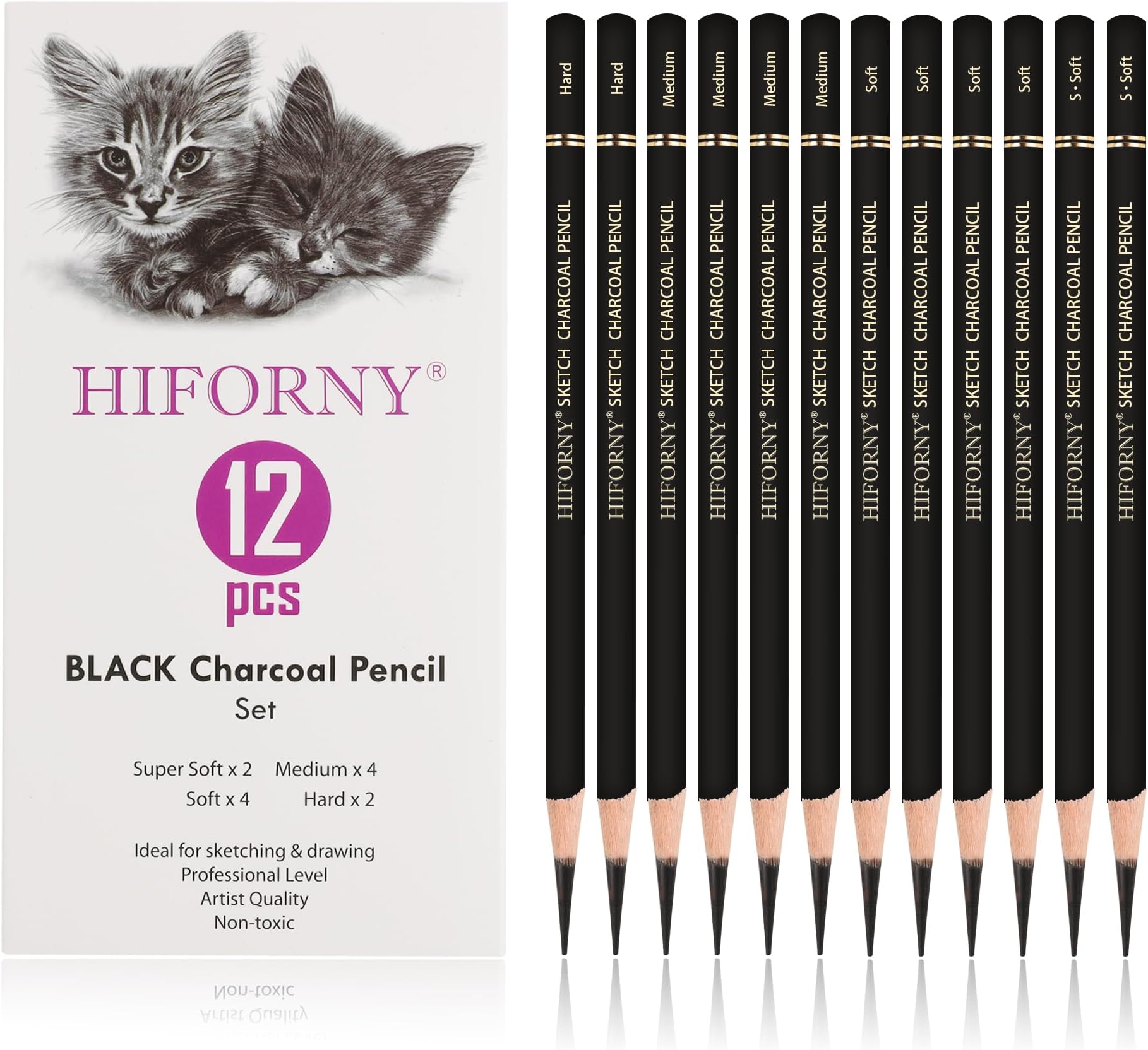 Lot De 12 Crayons à Dessin En Graphite Comprenant 2H à 8B, Kits De Croquis Avec Fournitures