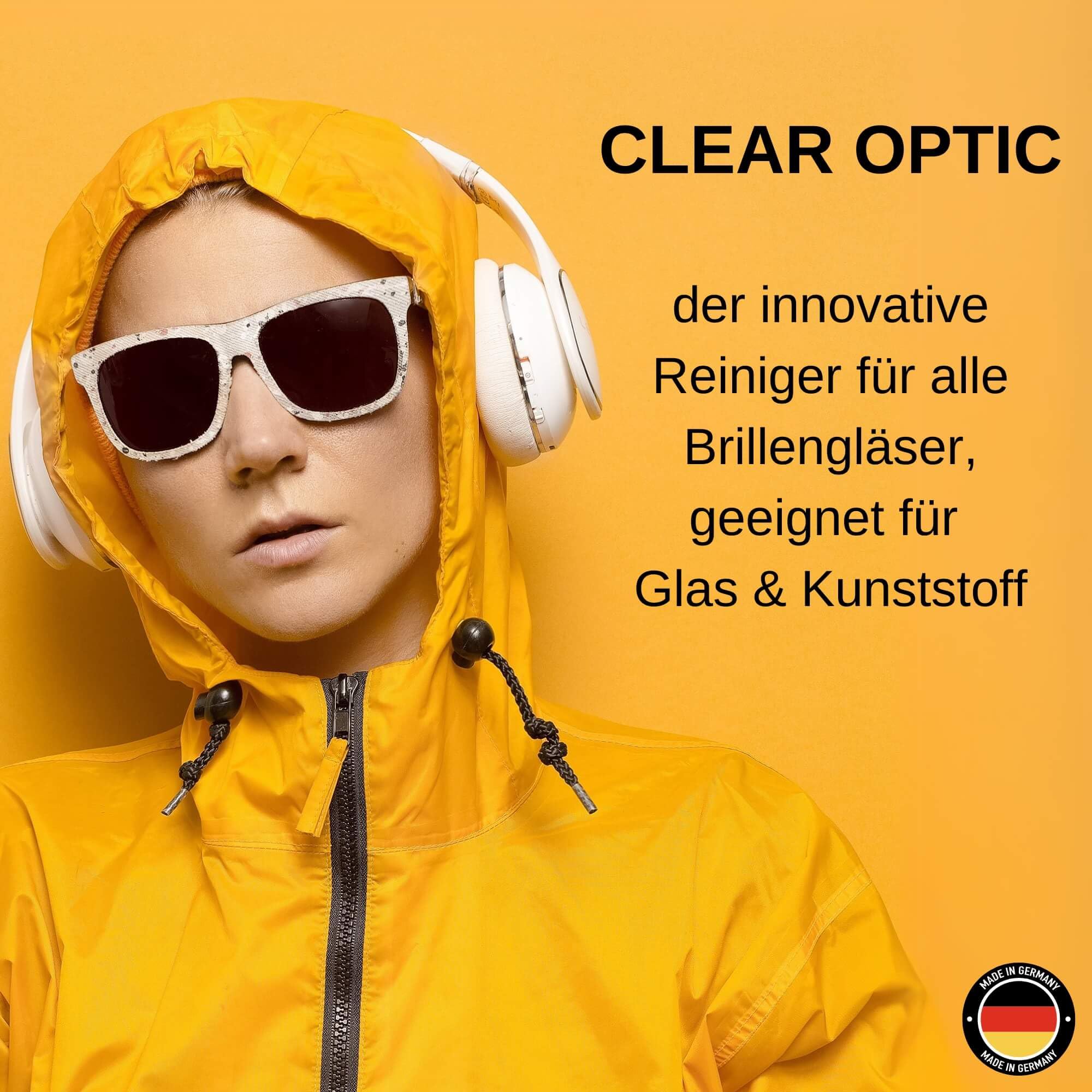 CLEAR OPTIC Piana do czyszczenia okularów 50ml i ściereczka z mikrofibry – spray do czyszczenia okularów przeciwko odciskom palców i zabrudzeniom - spray do czyszczenia okularów na szkło i plastikowe