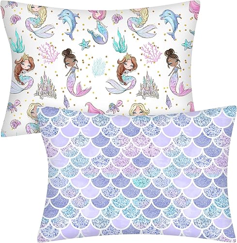 Miniatura 8 de Ganeen 2 fundas de almohada de sirena para niños pequeños, tamaño 14 x 19 pulgadas, se adapta a 12 x 16 pulgadas o 13 x 18 pulgadas, funda de