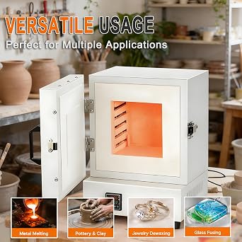 2000W Electric Kiln for Pottery at Home, 2102F/1150C Metal Melting Muffle Furnace, Heat Treat Oven with Controller for Jewelry Making, Glazing, Dewaxing, Clay, Ceramic DIY, Wax Casting & Glass Fusing