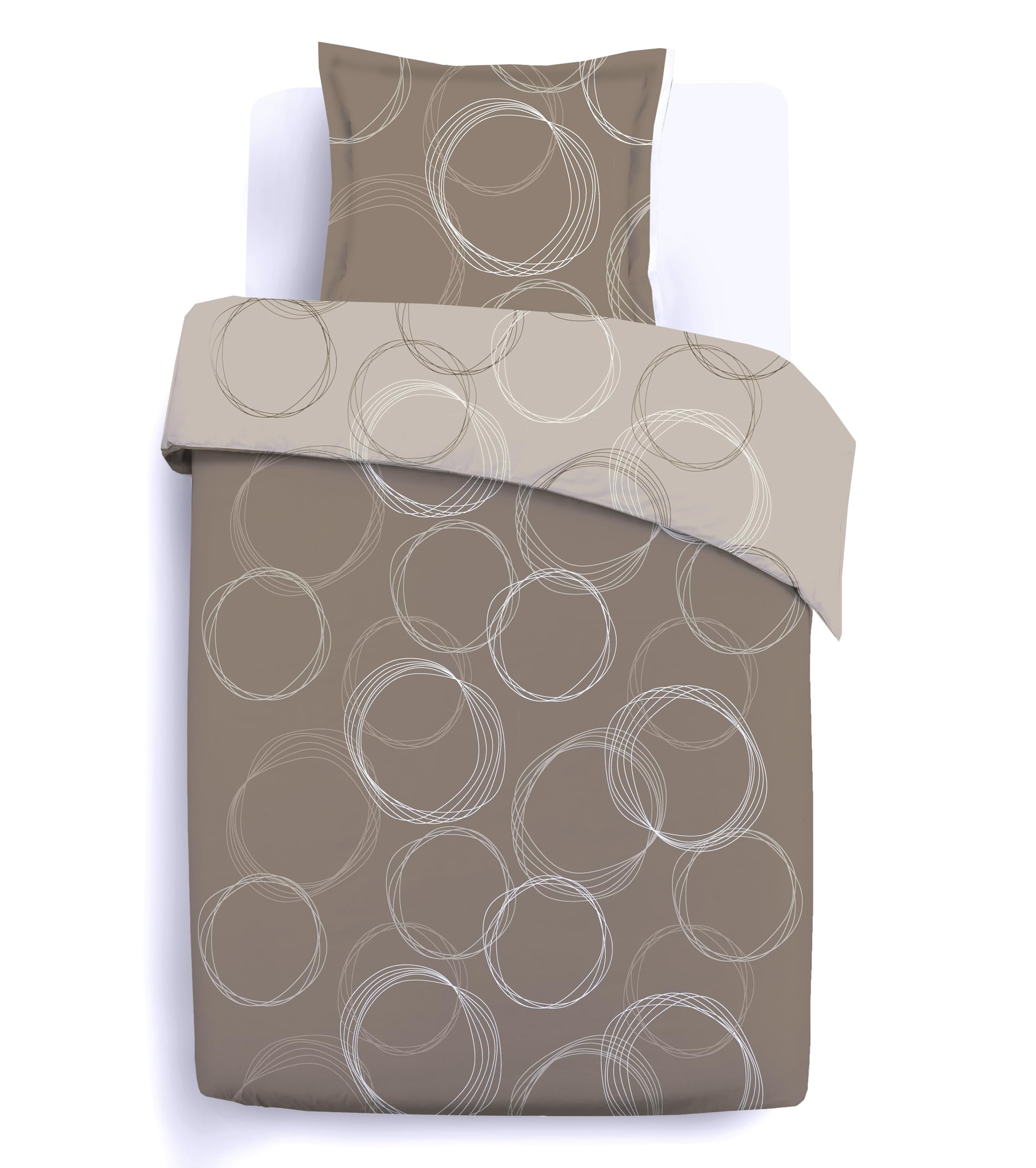 Lenny Taupe - Juego de funda nórdica reversible (140 x 200 cm, incluye 1 funda de almohada para cama individual, 100% algodón), color marrón