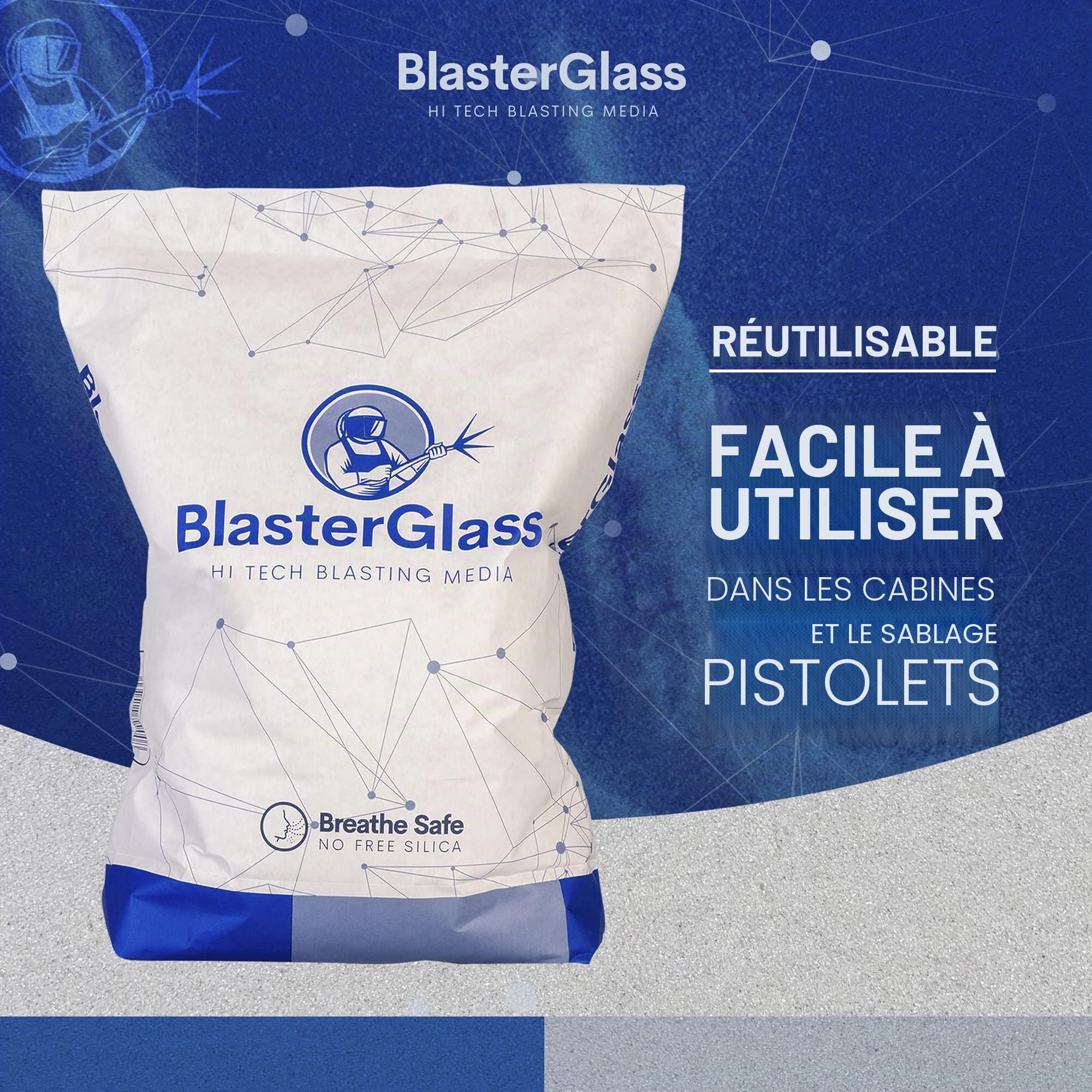BlasterGlass Abrasif en Verre Technique Hi-Tech Réutilisable pour Sablage sous Pression, Sac 10kg