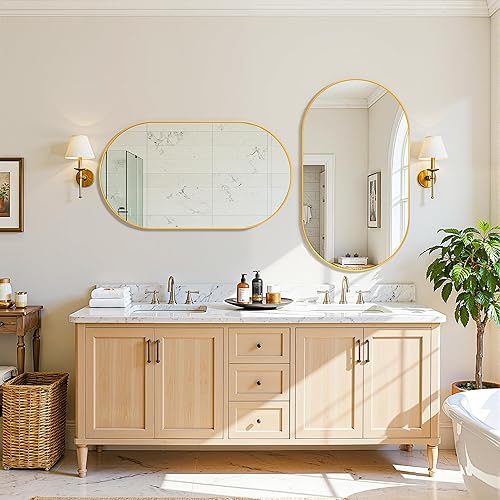 Miniatura 2 de Antok Espejo ovalado dorado, 20 x 36 pulgadas, pared, tocador, espejo en forma de píldora para baño, sala de estar, dormitorio