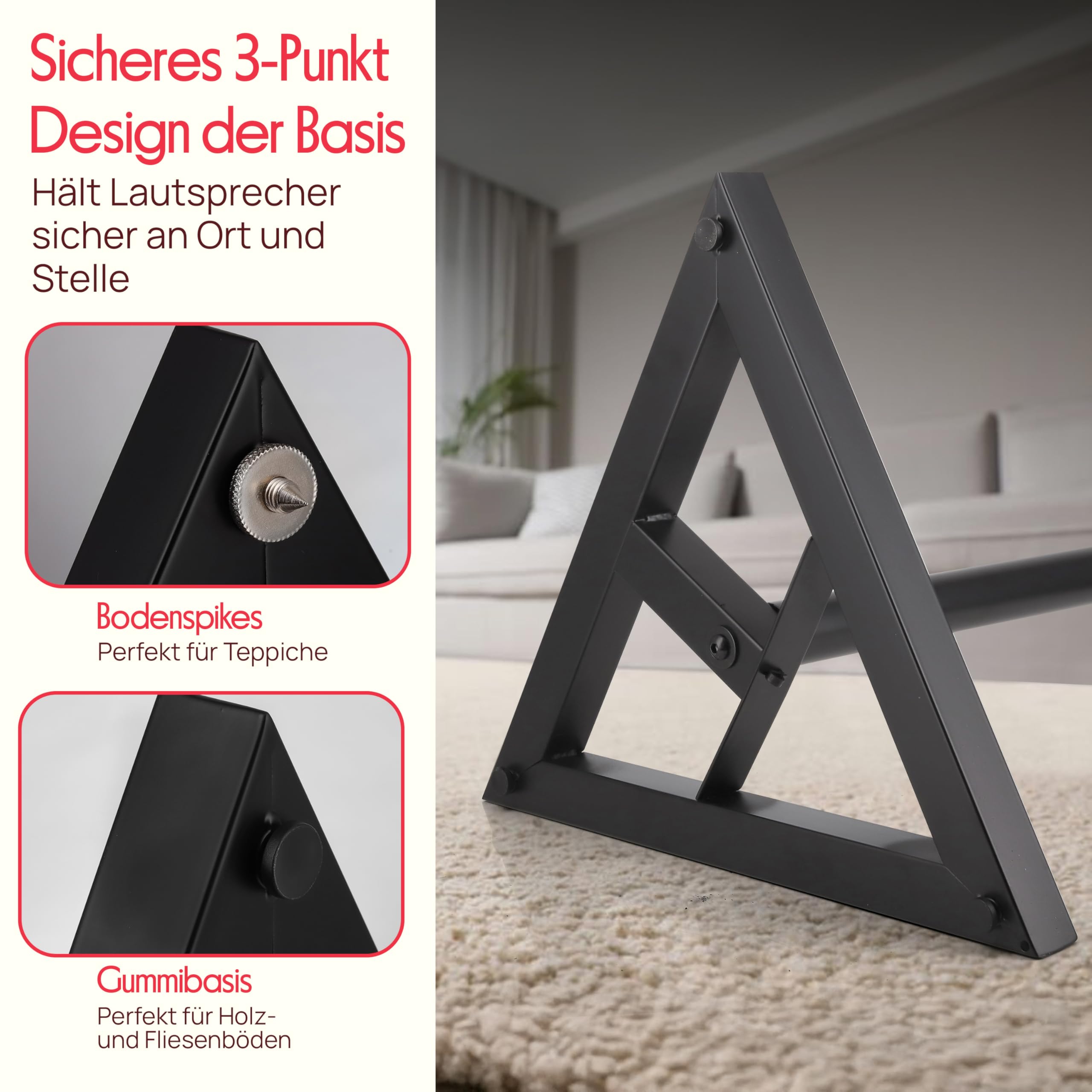 Pyle Lautsprecherständer, Boxenständer Höhenverstellbar 66-132cm, Universelles Boxenstativ, Lautsprecher, speaker stands, Stabile Dreiecksbasis Bodenspikes, Studio Monitor Ständer, Belastbar 40kg,Pair