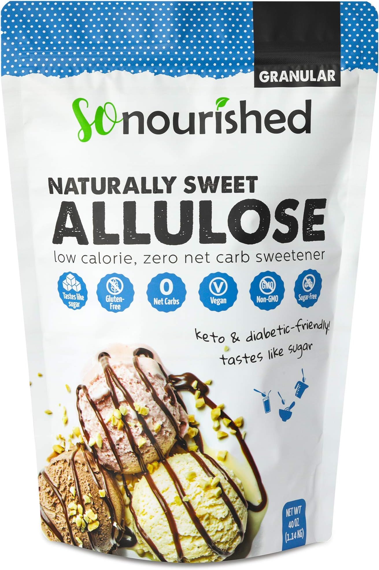 Allulose Sweetener Granular - Keto Sugar Substitute - 0 Calorie, 0 Net Carb, Non-GMO (2.5 lb/40 oz)