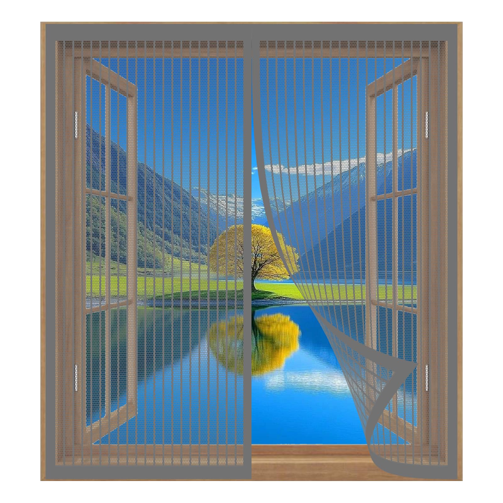 Window Pollen Screen 55 x 95 cm Easy Installation No Drilling Or Screwing Transparent Insect Screen Mosquito Bug Protection for Windows Nets to Keep Bugs Out, Grey